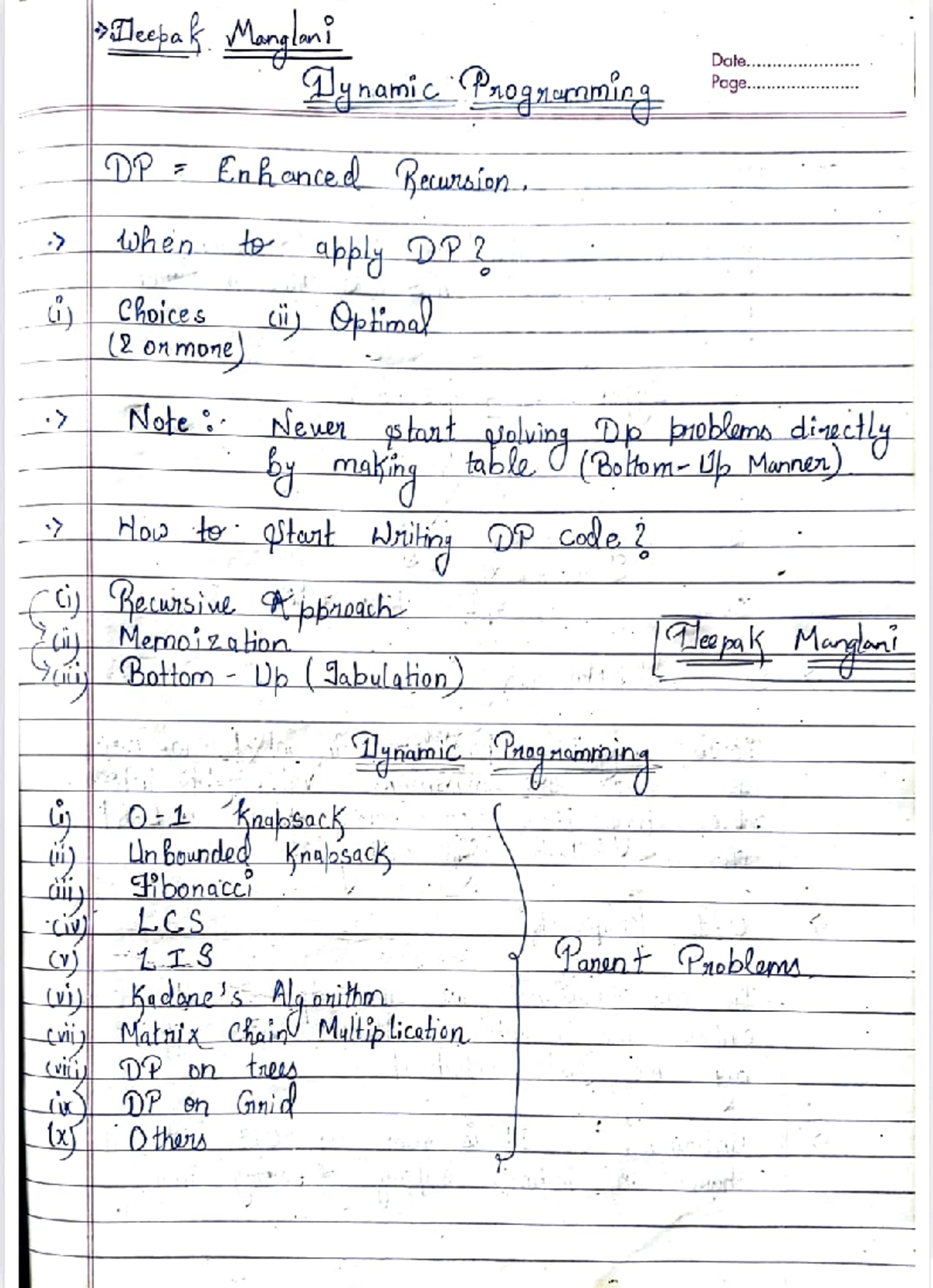 Dynamic Programming - Deepak. Marglon- Date......*** Dynamic0unmina ...