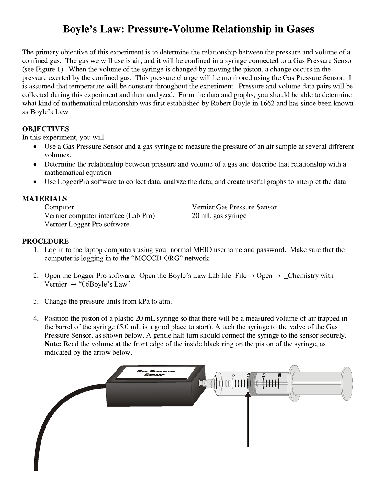 Boyle's Law Experiment Guide - Boyle’s Law: Pressure-Volume ...