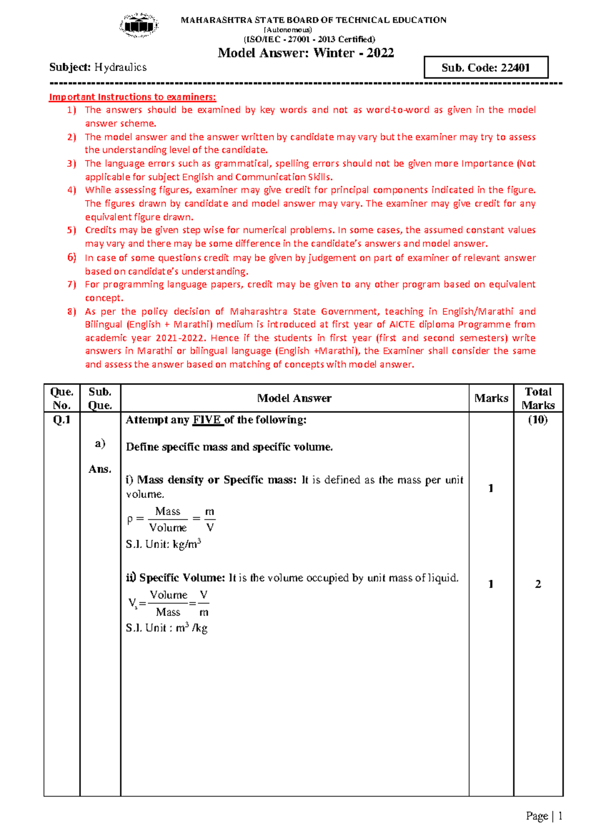 22401 w22 - Msbte latest model answer - (Autonomous) (ISO/IEC - 27001 ...