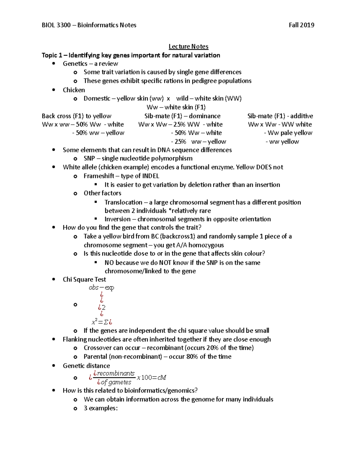 BIOL 3300 Lecture Notes - Lecture Notes Topic 1 – Identifying key genes ...