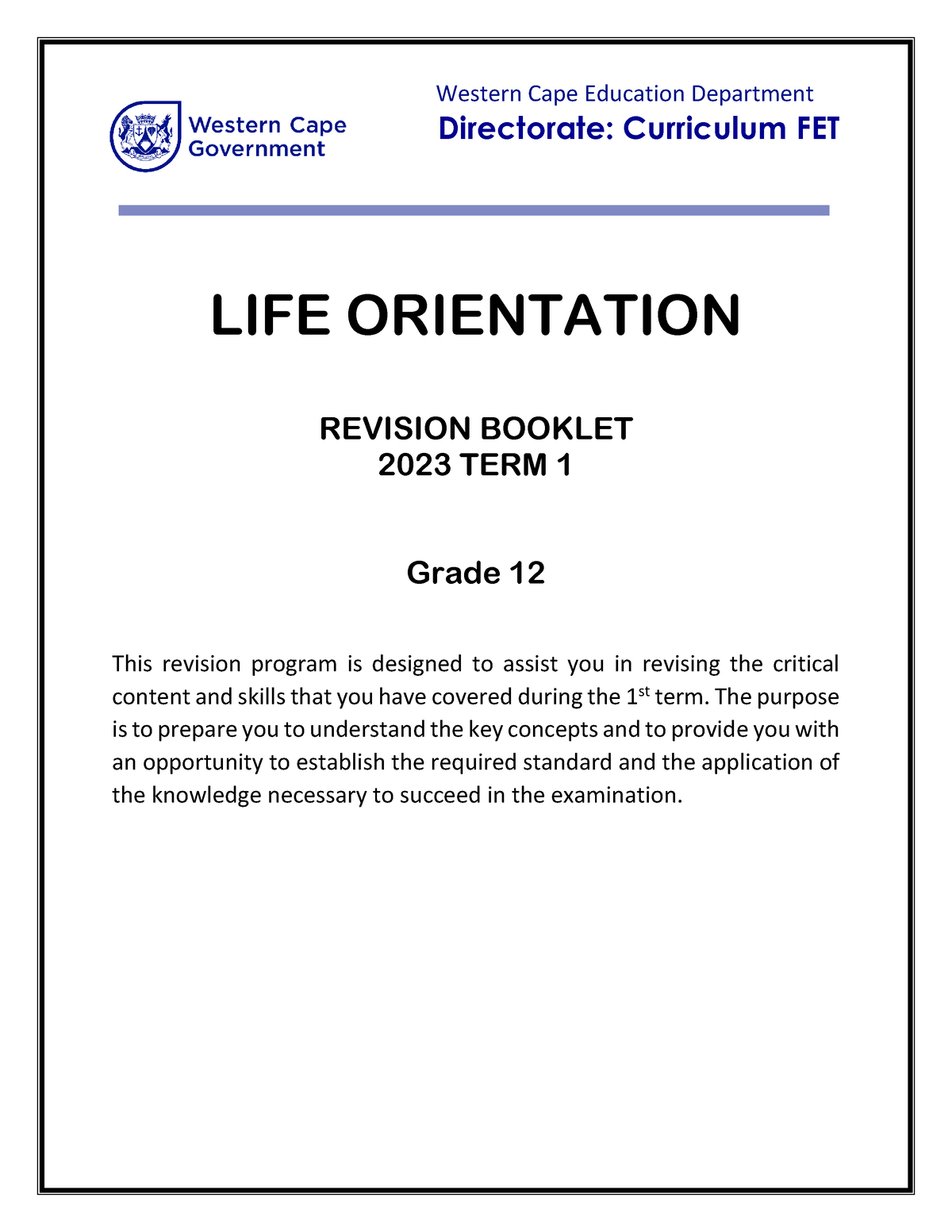 LO Grade 12 Revision Booklet Term 1 2023 - Western Cape Education ...