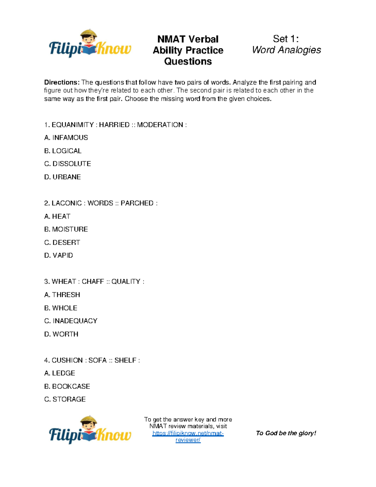 NMAT Verbal Ability Practice Questions Set 1 - NMAT Verbal Ability ...