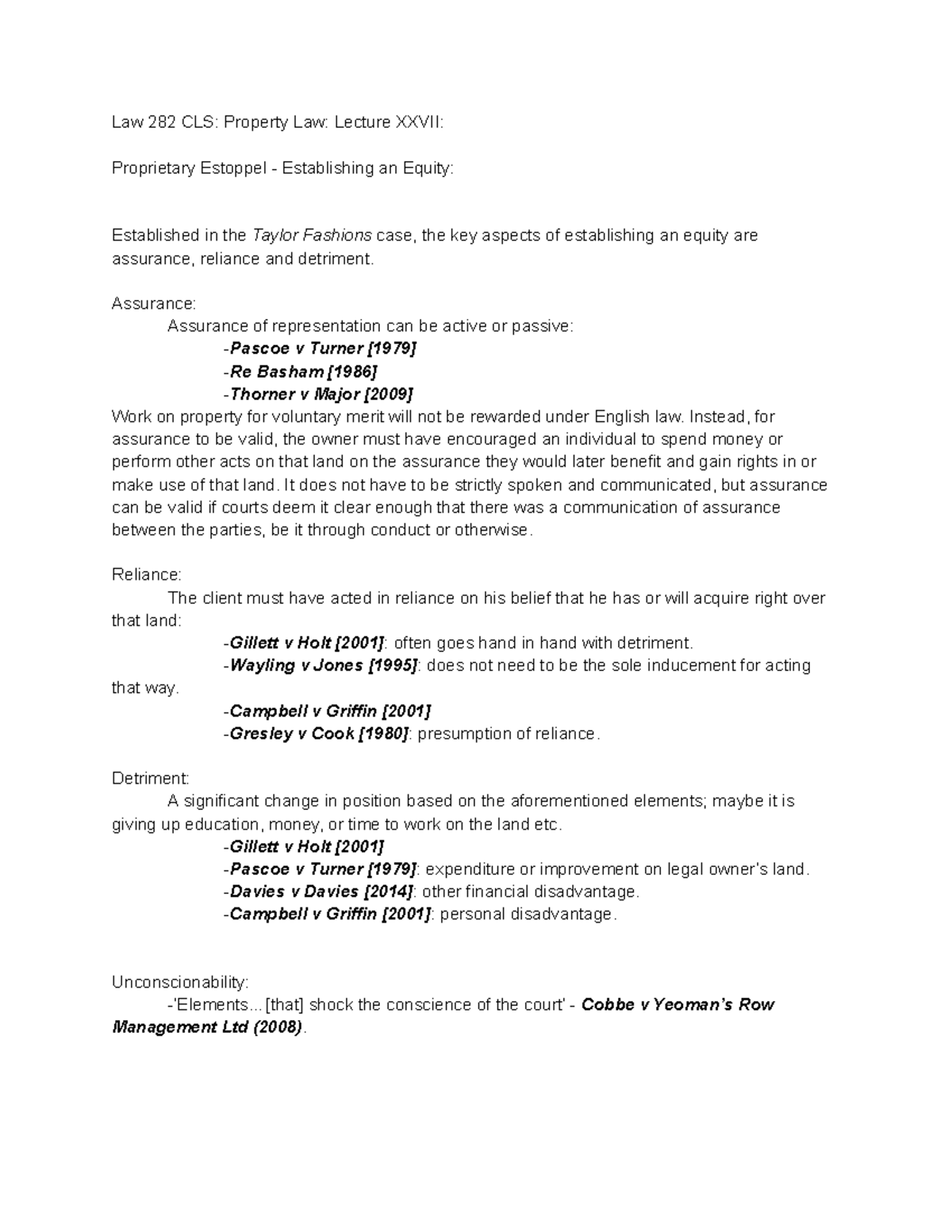 Lecture 27 - Establishing An Equity - Law 282 CLS: Property Law ...