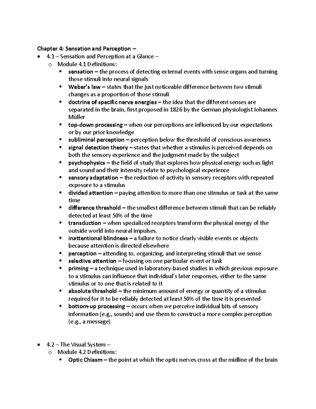 PSYC 1000 - Chapter 4 Definitions - Chapter 4: Sensation and Perception ...
