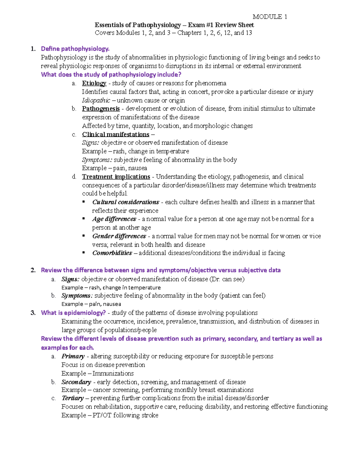 Essentials Of Pathophysiology - Exam 1 Review Sheet Updated ...