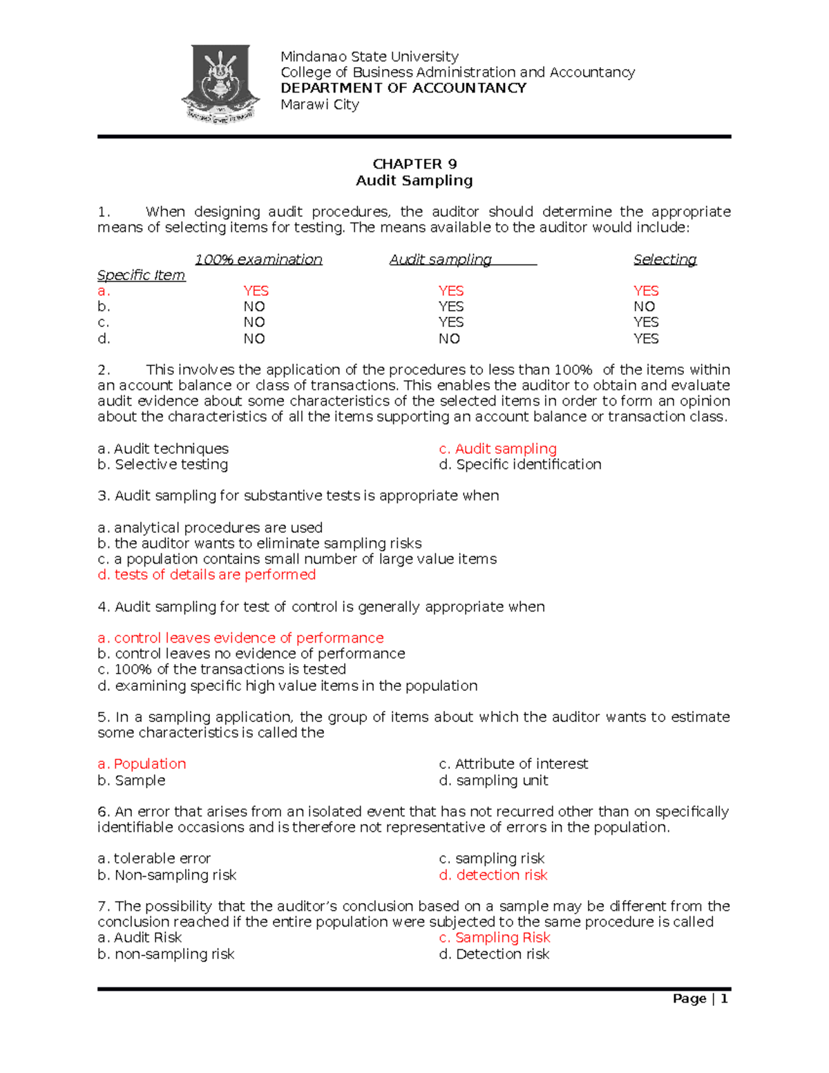 Audit Sampling - College of Business Administration and Accountancy ...