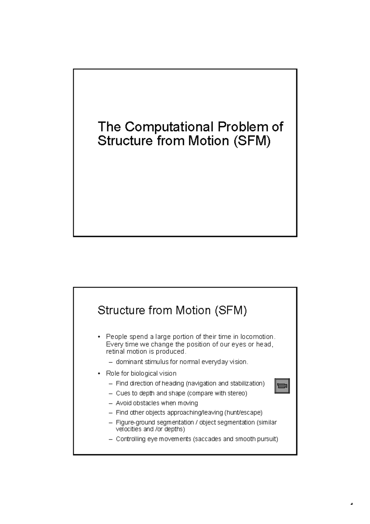 Handout motion - The Computational Problem of Structure from Motion ...