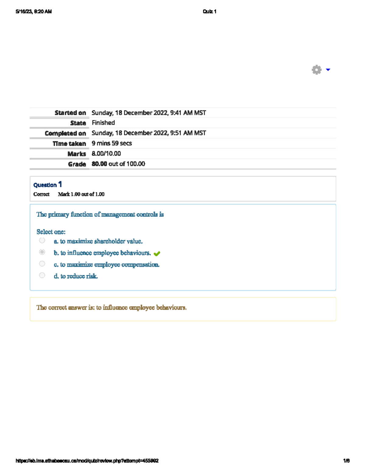 Quiz 1 - Quiz 1 - Acct454 - Studocu