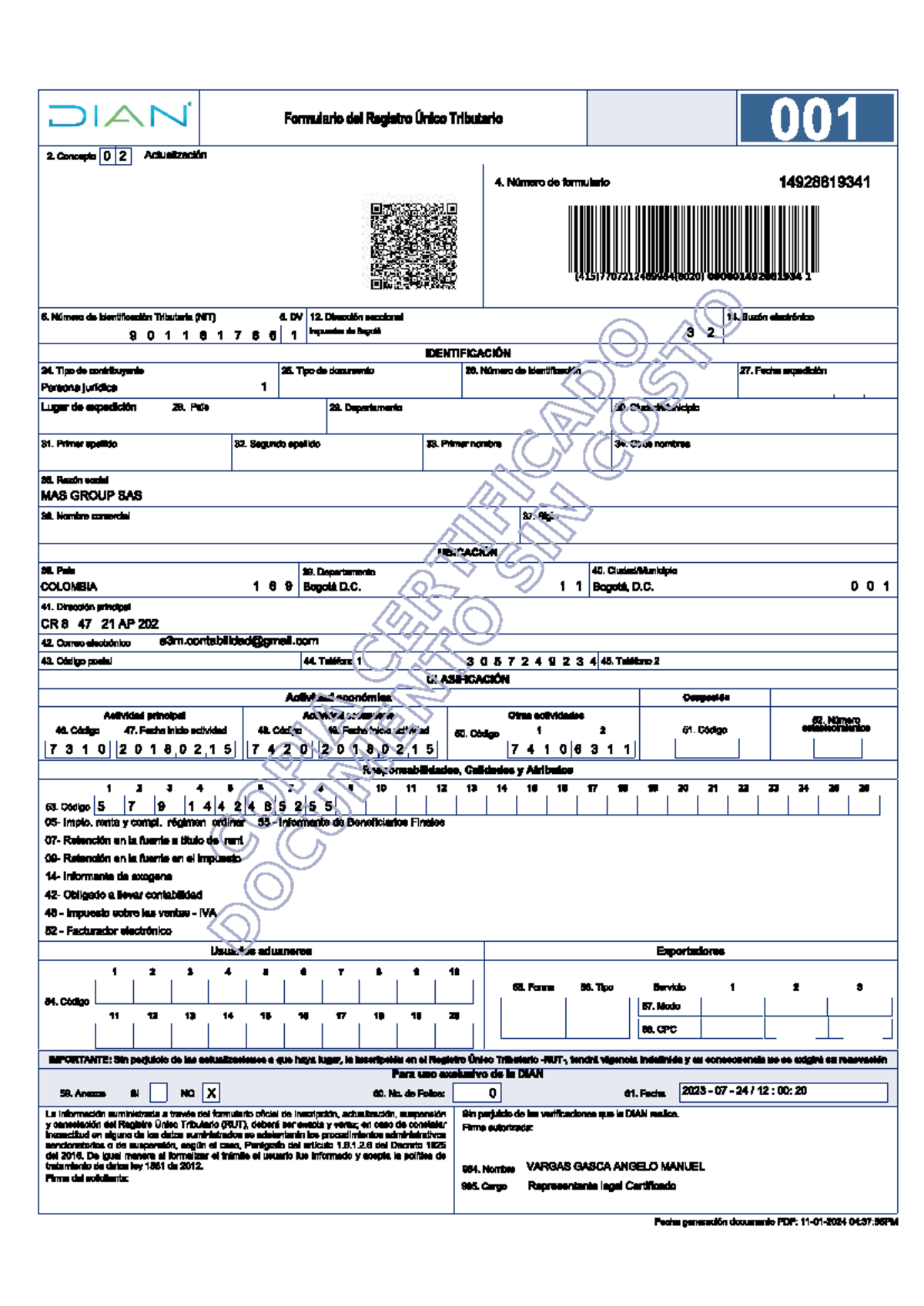 Rut 2024 - Documento informativo - DIAN Formulario del Registro Único ...