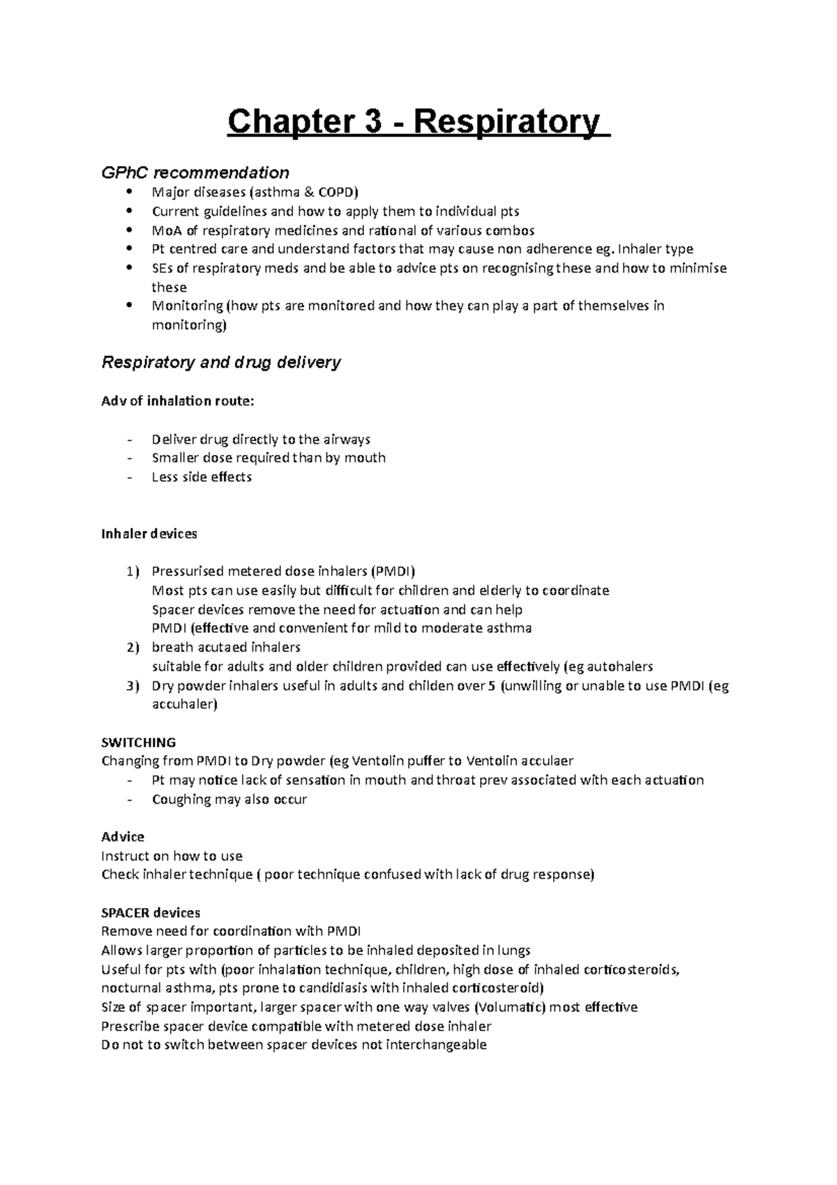 Chapter 3 - respiratory - Chapter 3 - Respiratory GPhC recommendation ...