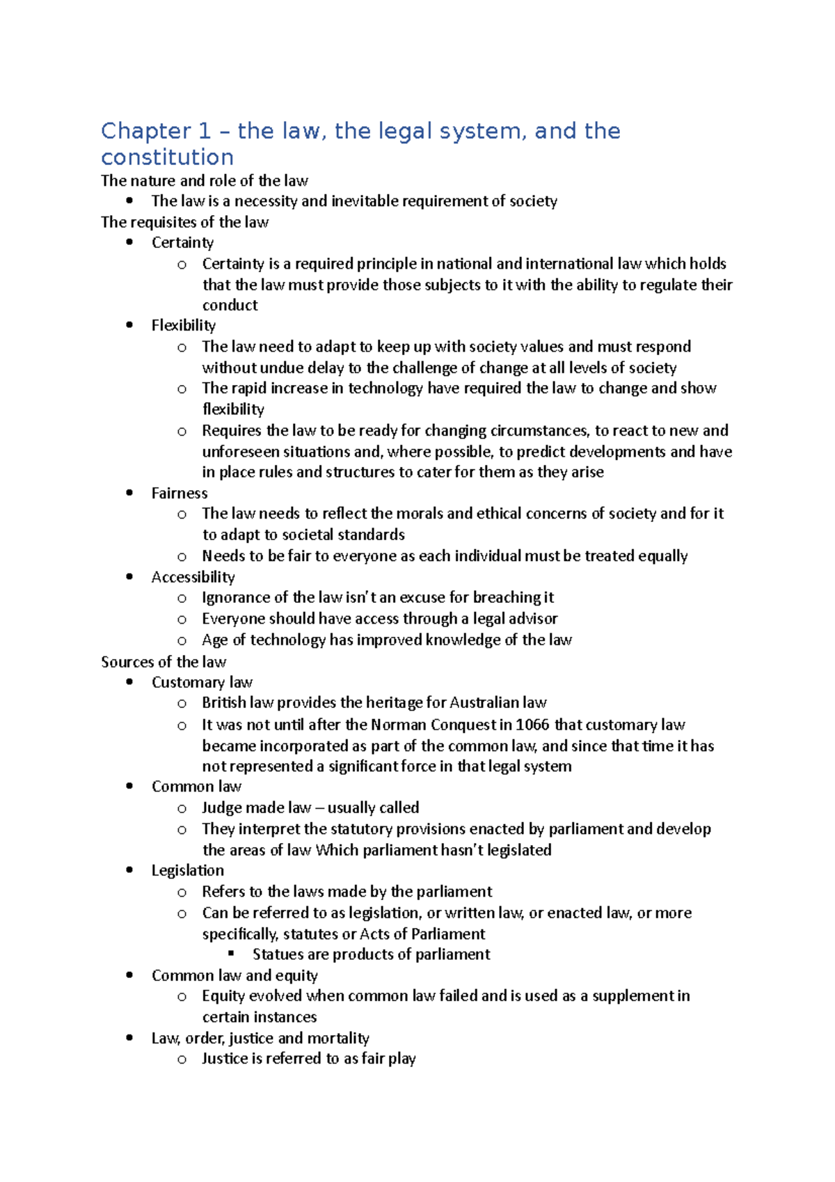 Textbook notes enterprise law - Chapter 1 – the law, the legal system ...