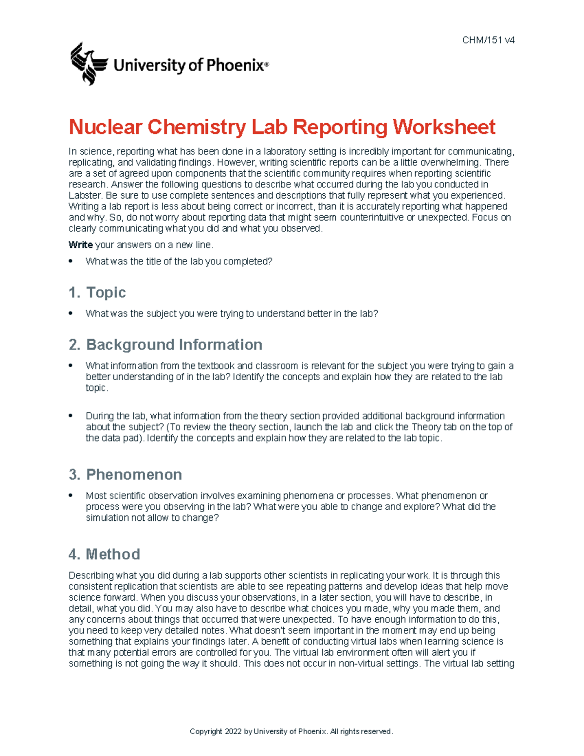 Chm151 v4 wk7 nuclear chemistry lab report observational - CHM/151 v ...