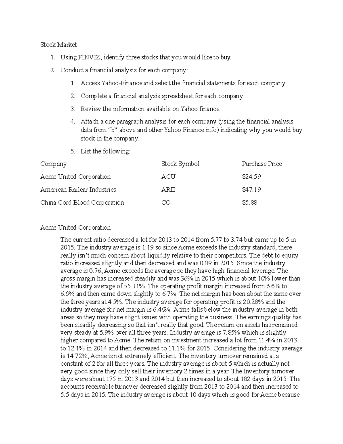 assignment on stock market pdf