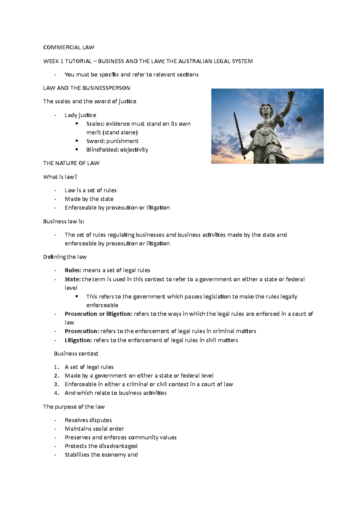 Week 1 lecture notes - COMMERCIAL LAW WEEK 1 TUTORIAL – BUSINESS AND ...