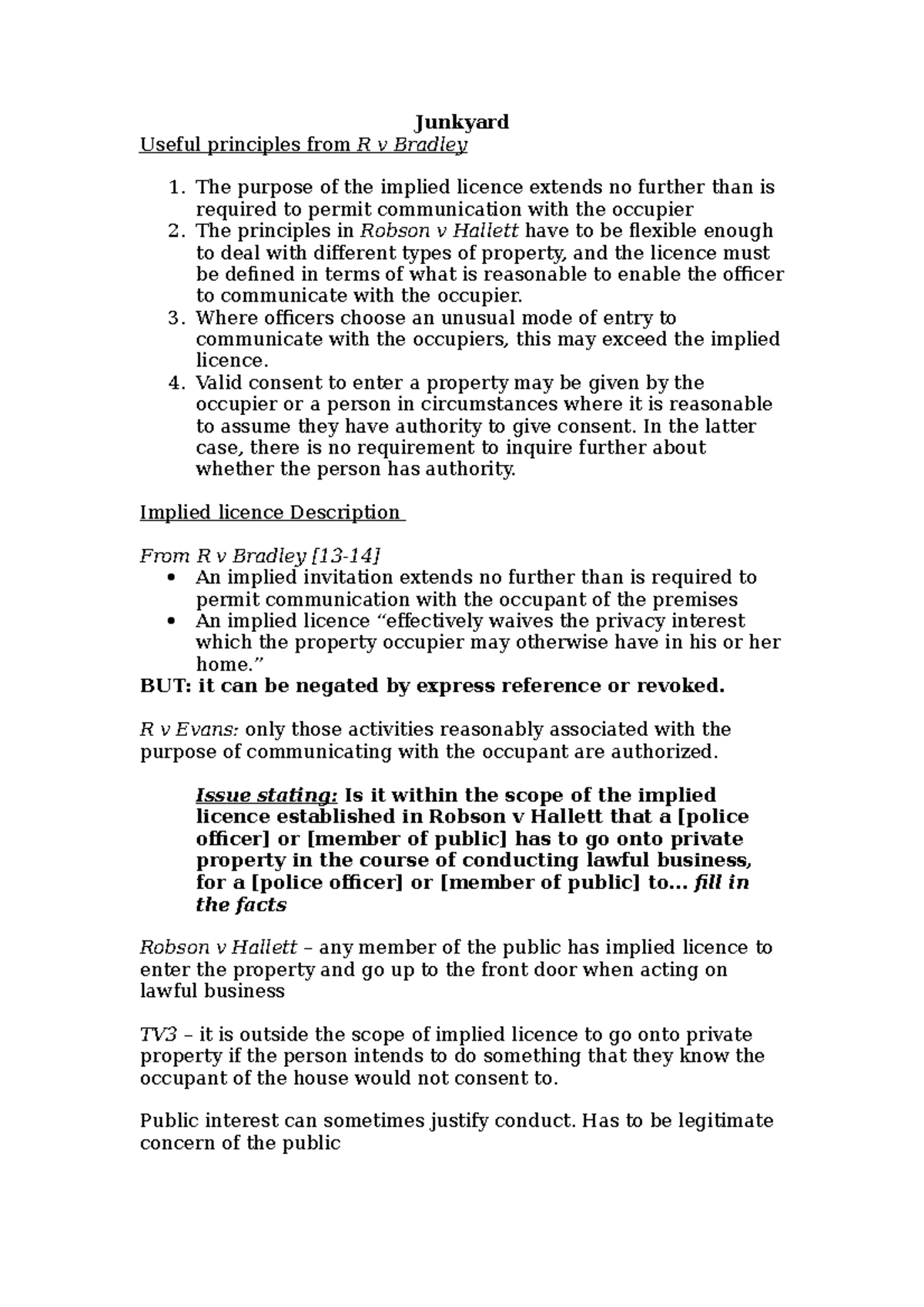 LAWS 122 Junkyard Junkyard Useful principles from R v Bradley The