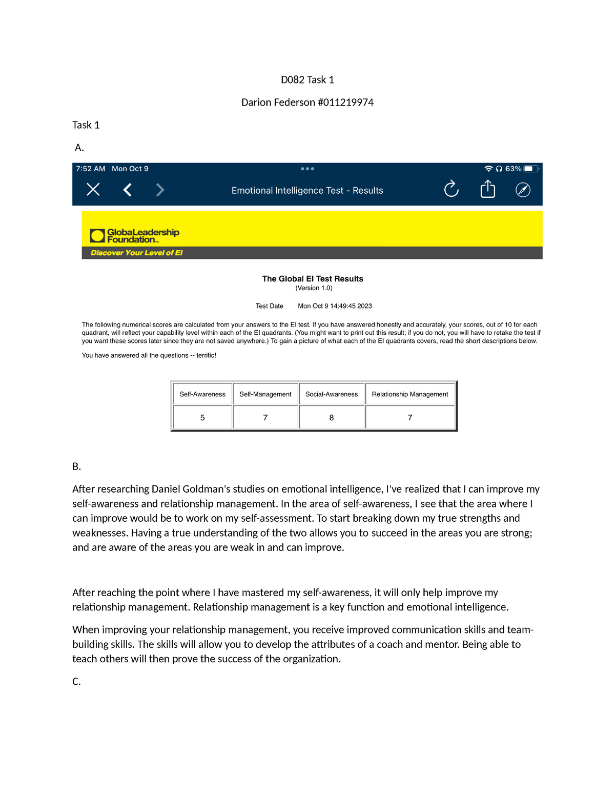 Task 1 B - Completed - D082 Task 1 Darion Federson # Task 1 A. B. After ...