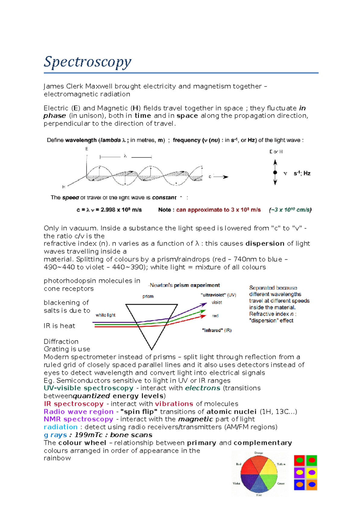 Summary of spectroscopy notes Spectroscopy James Clerk Maxwell