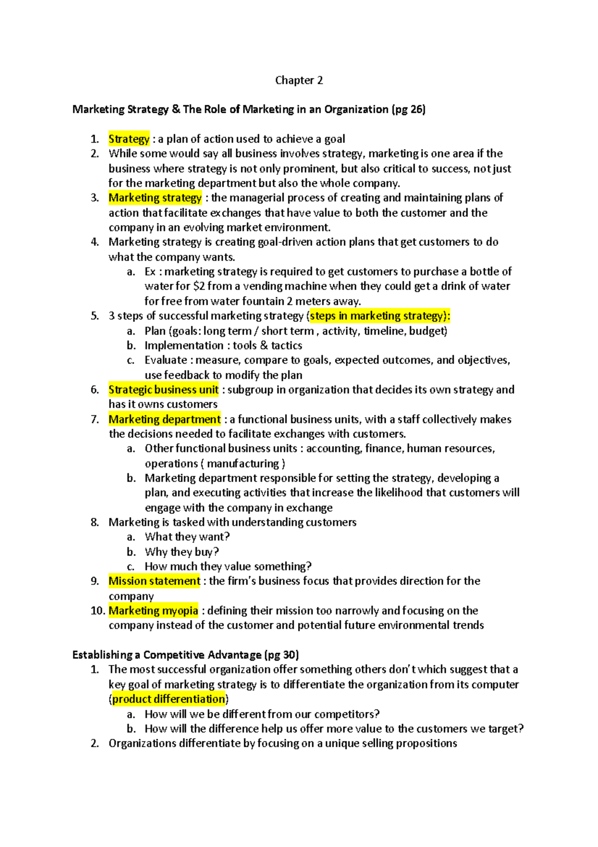 Marketing Chapter 2 - summaries from book - Chapter 2 Marketing ...