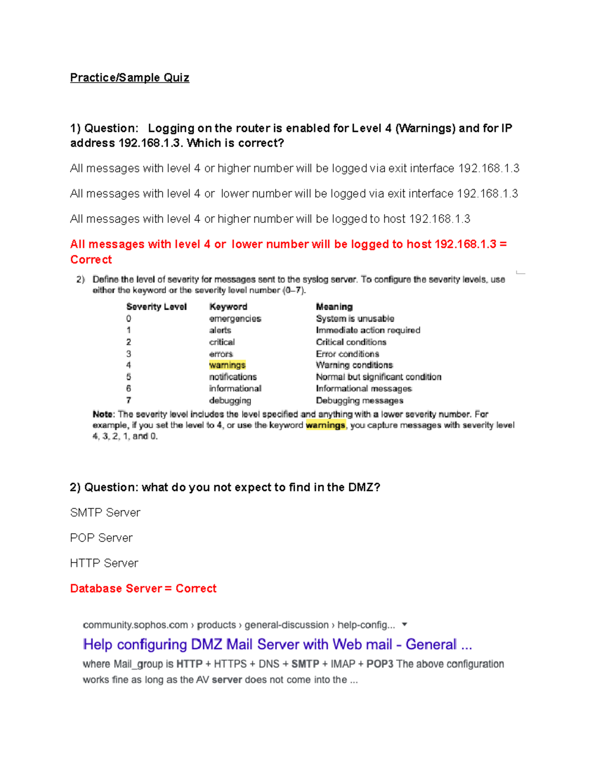 Sample/practice exam - Practice/Sample Quiz Question: Logging on the ...