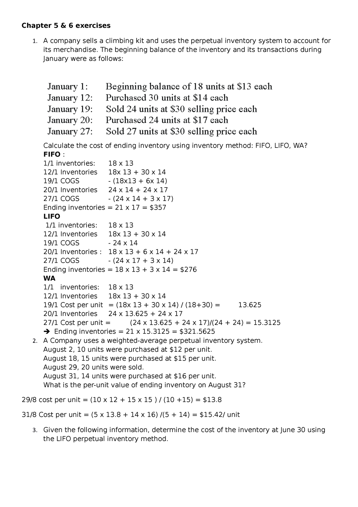 Chapter 5, 6 Exercises - BLA BLA - Chapter 5 & 6 Exercises A Company ...