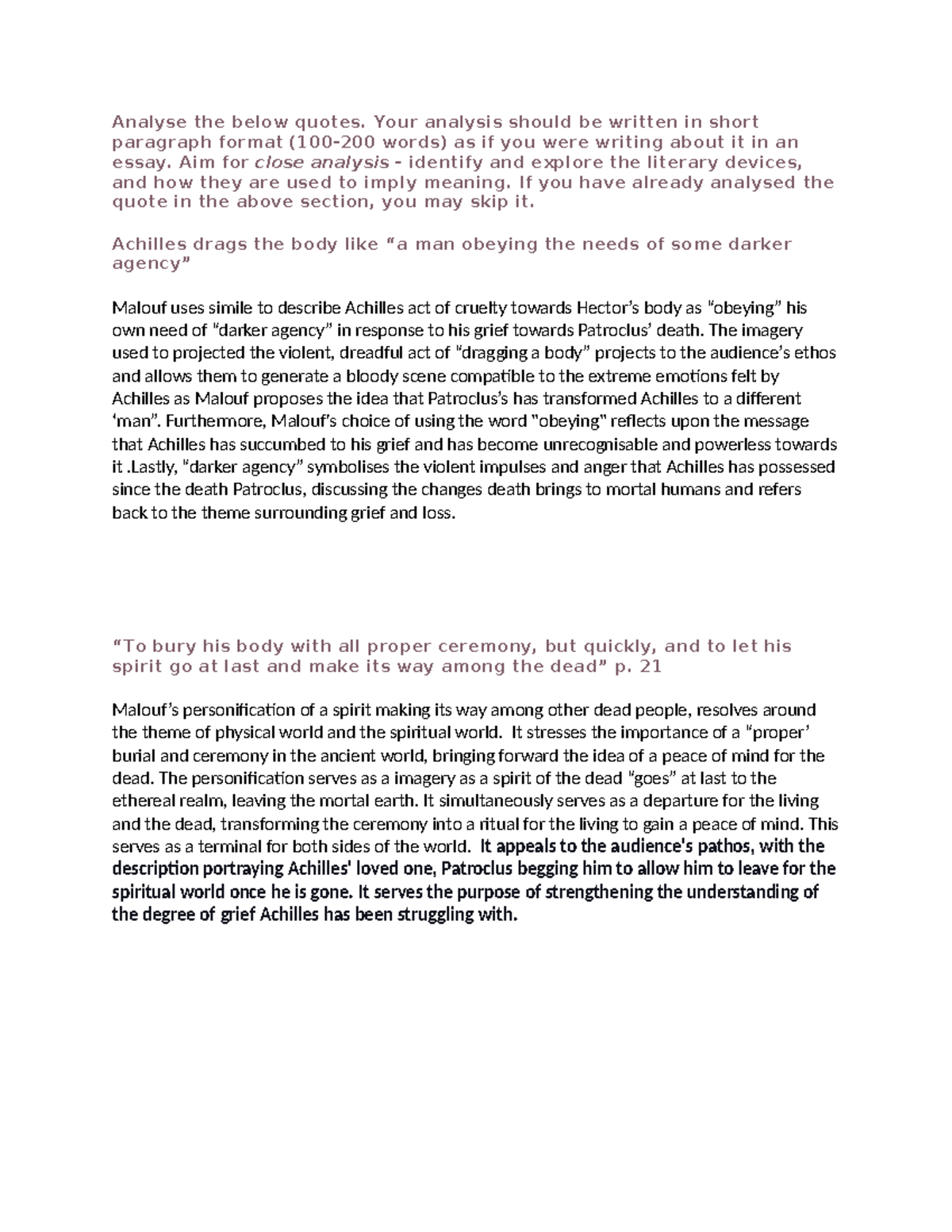 Analyse the below quotes - Your analysis should be written in short ...