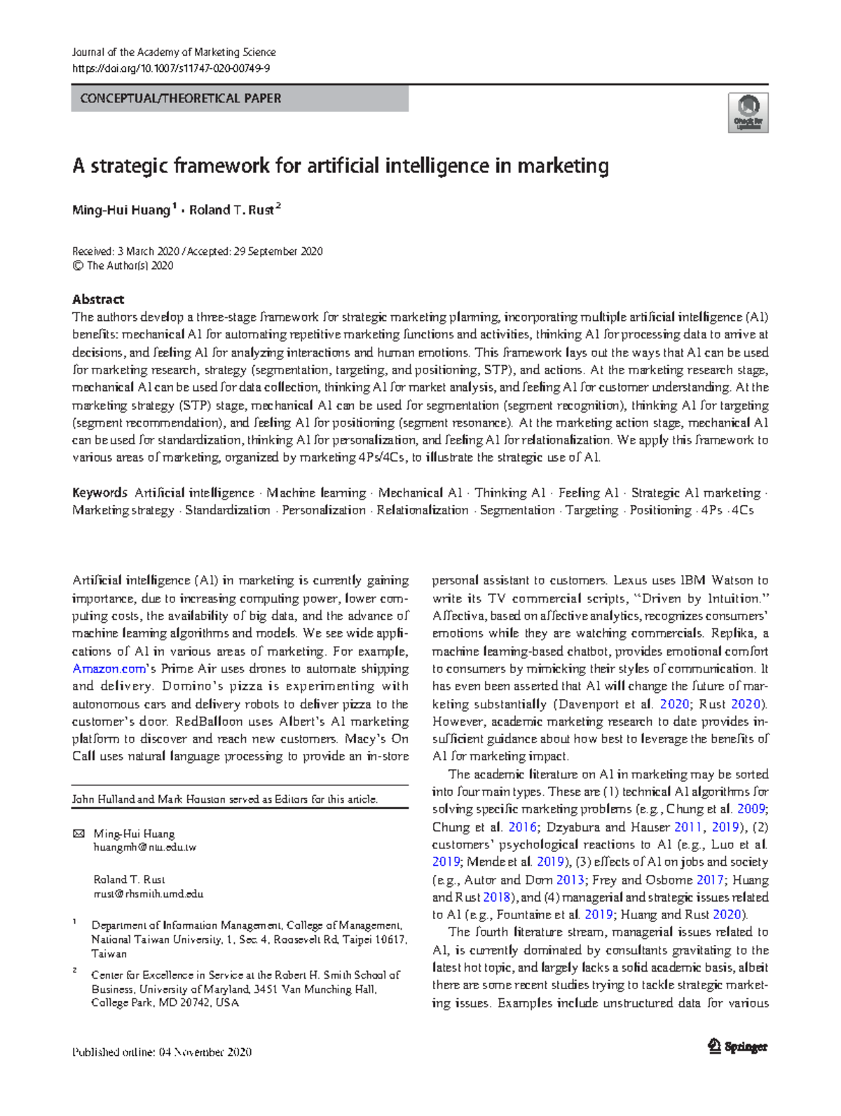 A strategic framework for artificial intelligence - Rust 2 Received: 3 ...