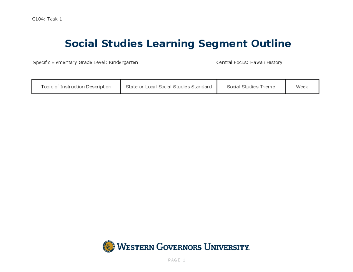 Social Studies Outline 1 5 C104 Task 1 Social Studies Learning