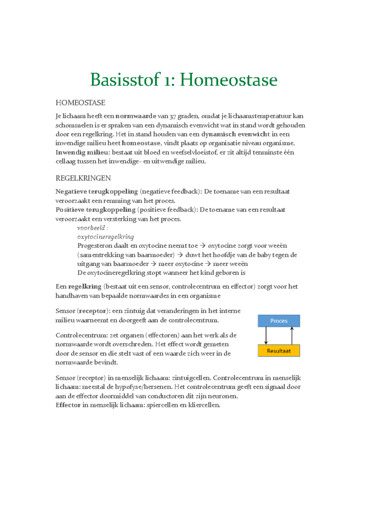 Biologie Vwo5 Thema 1 Regeling - Basisstof 1: Homeostase HOMEOSTASE Je ...