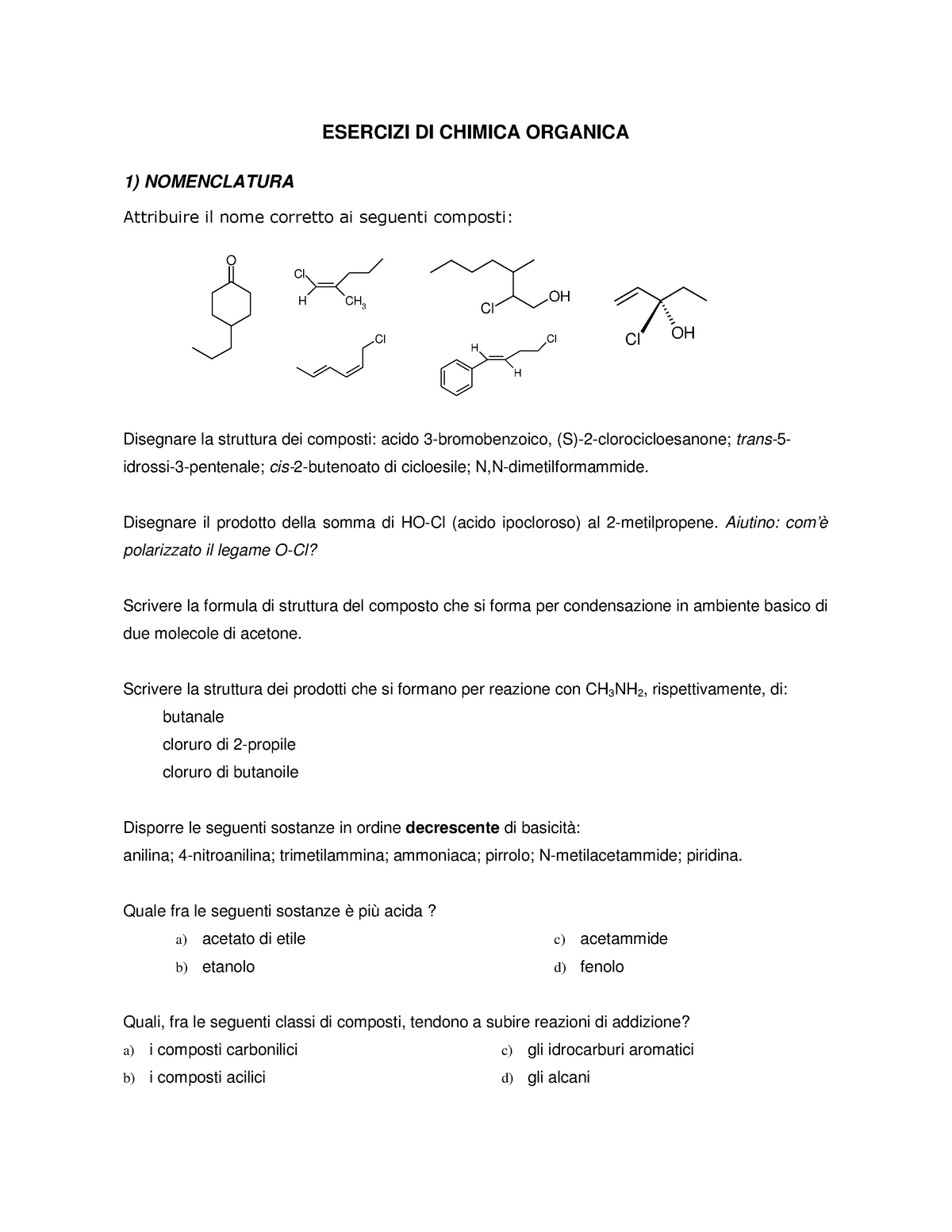 Esercizi Di Chimica Organica - ESERCIZI DI CHIMICA ORGANICA 1 ...