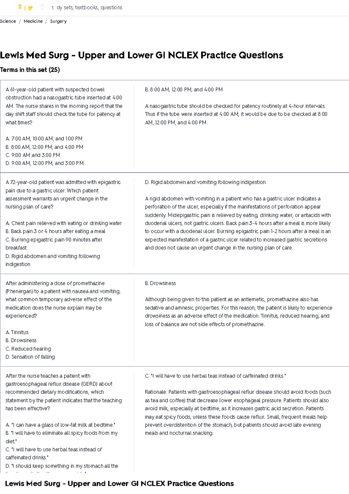 Lewis Med Surg Upper and Lower GI Nclex Practice Questions Flashcards