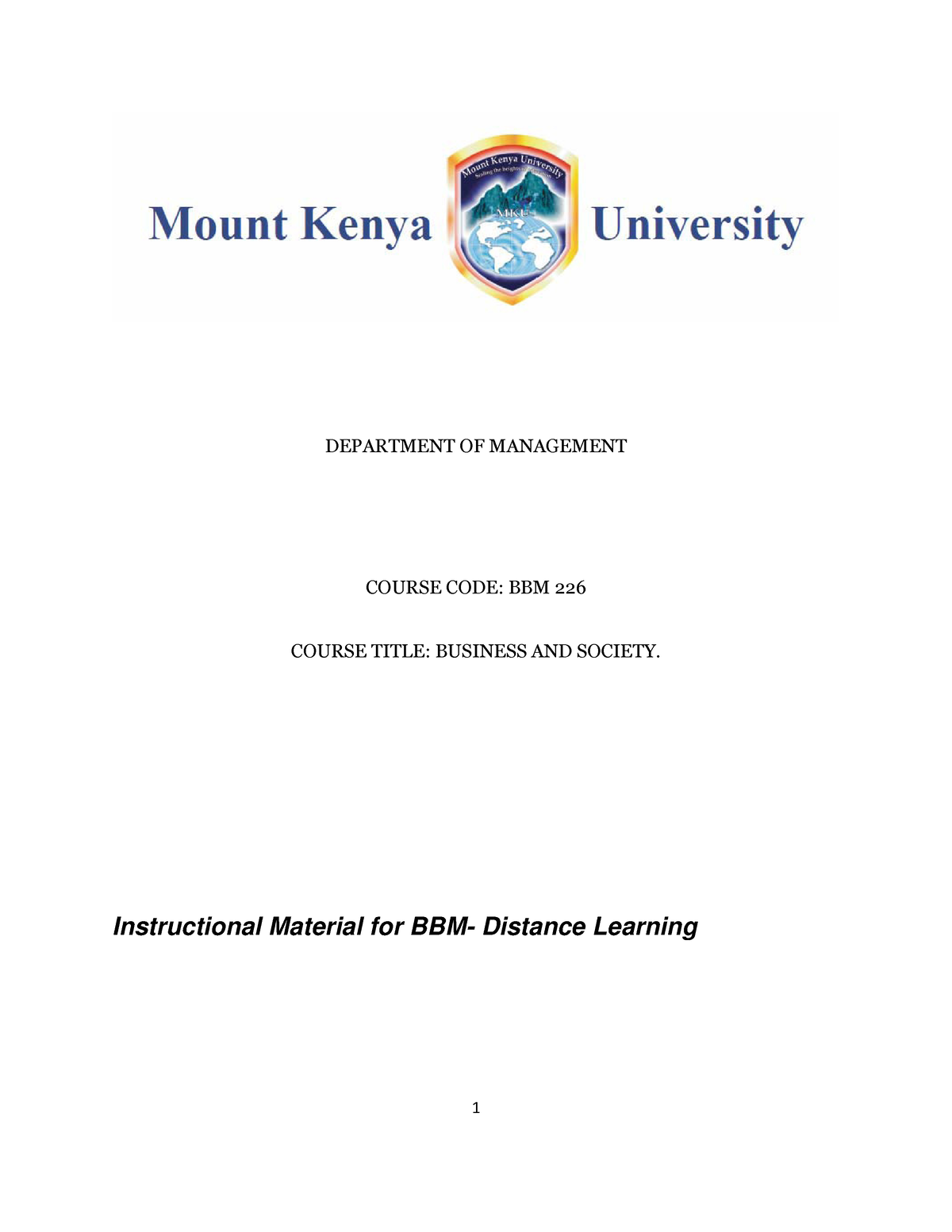 BBM 226 Business AND Societies - BUSINESS MANAGEMENT - MKU - Studocu