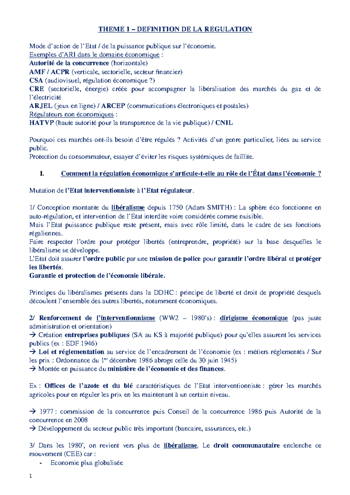 Régulation THEME 1 DEFINITION DE LA REGULATION Mode d’action de l