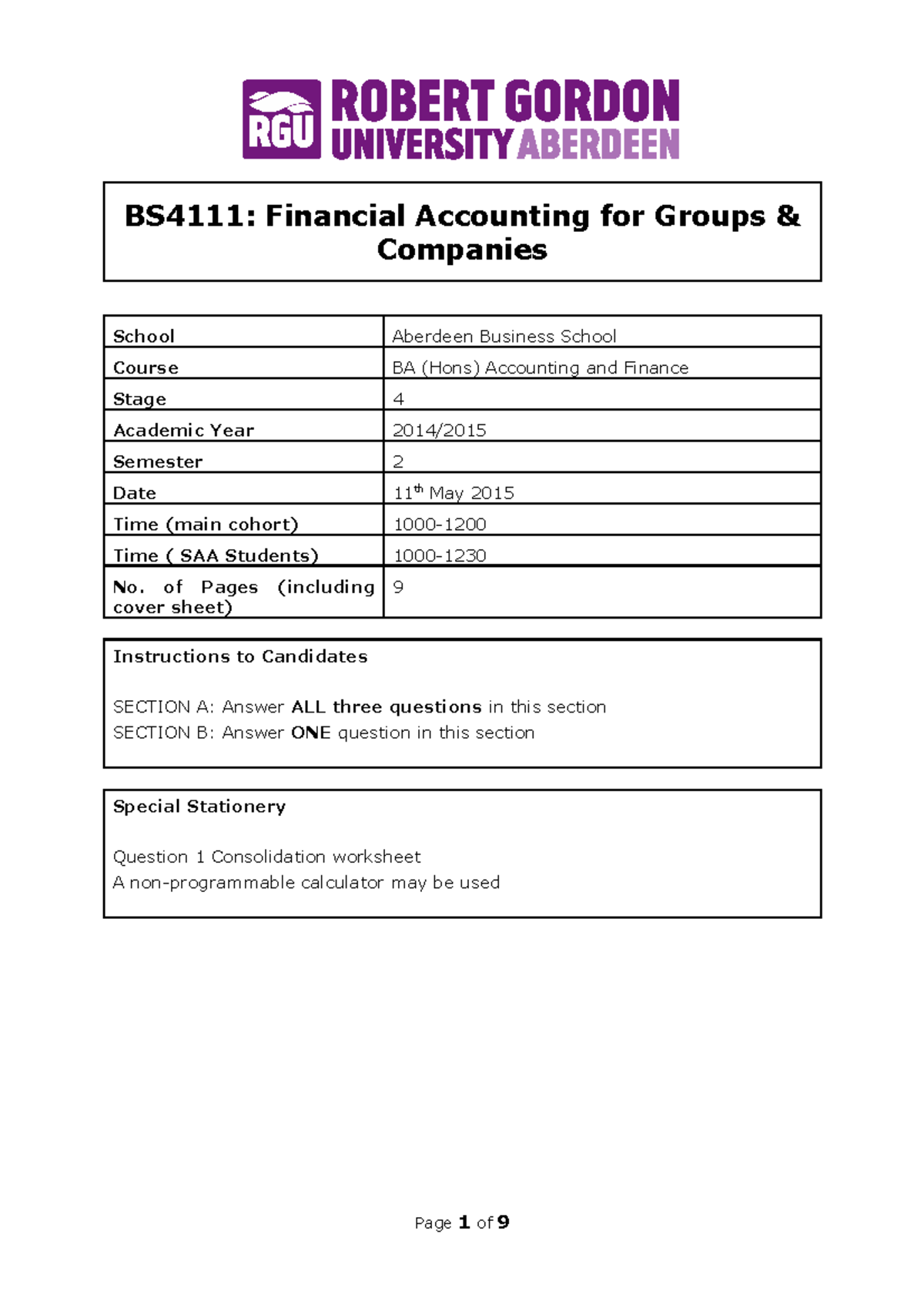 Financial Accounting For Groups And Companies Exam - Financial ...