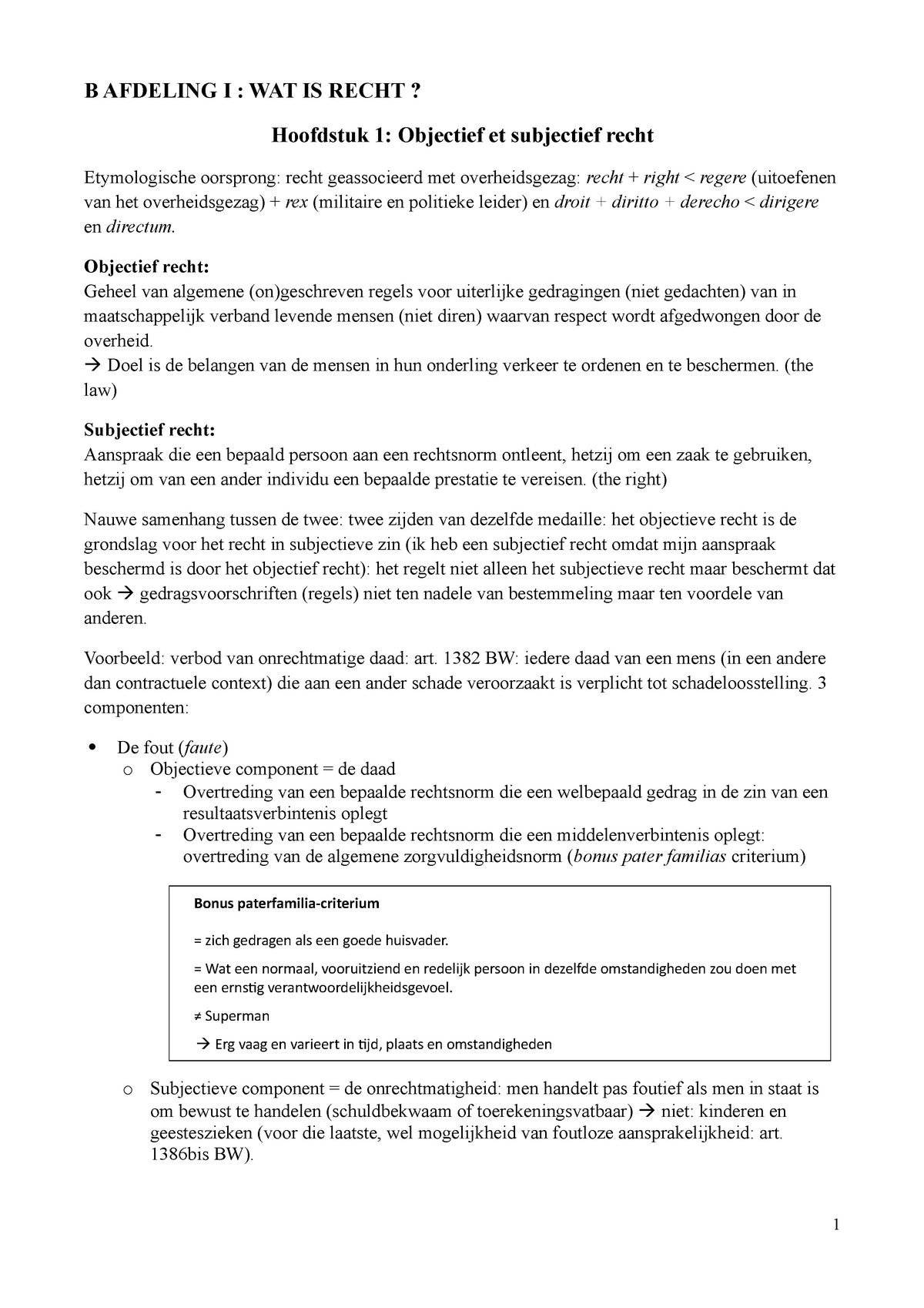 IRW Samenvatting - B AFDELING I : WAT IS RECHT? Hoofdstuk 1: Objectief ...