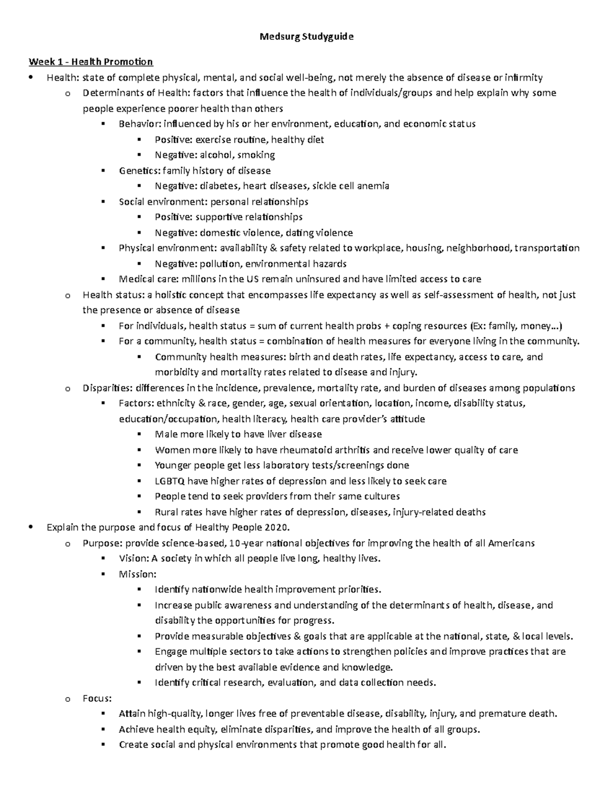 Medsurg Studyguide/Lecture Notes - Medsurg Studyguide Week 1 - Health ...