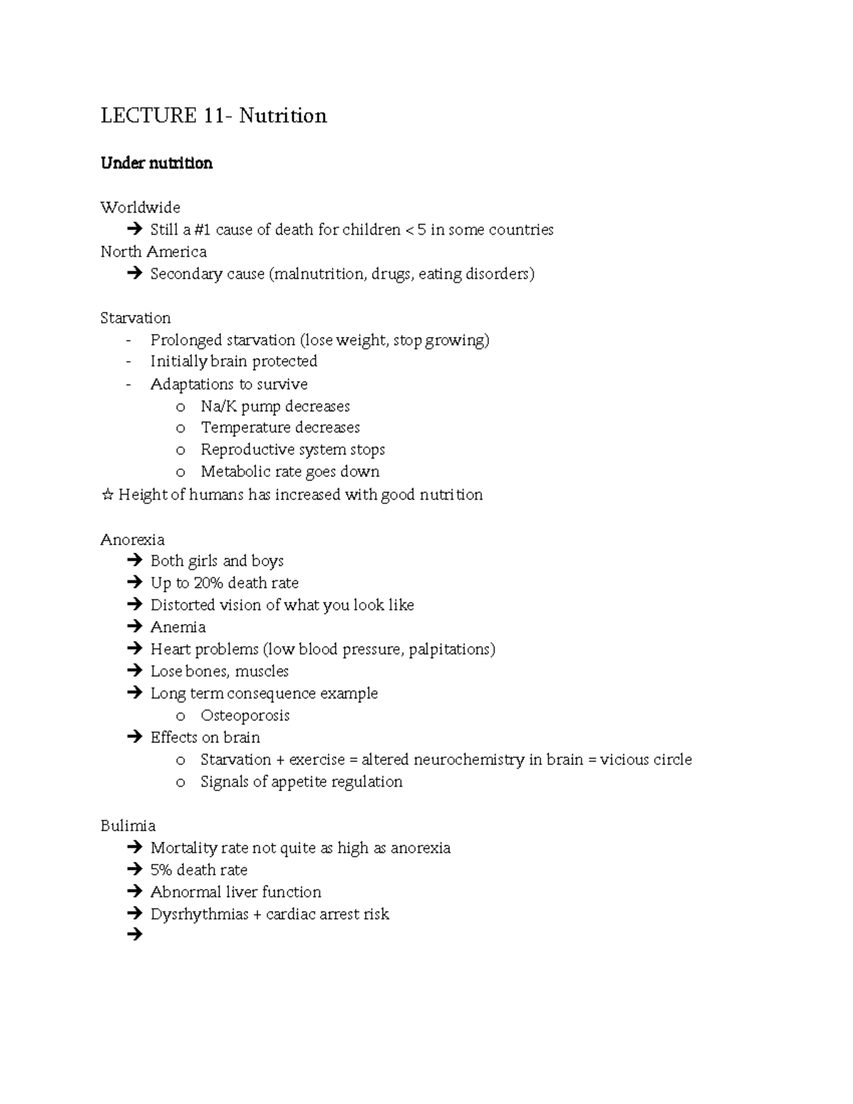 Lecture 11 PATH 300 - class notes - LECTURE 11- Nutrition Under ...