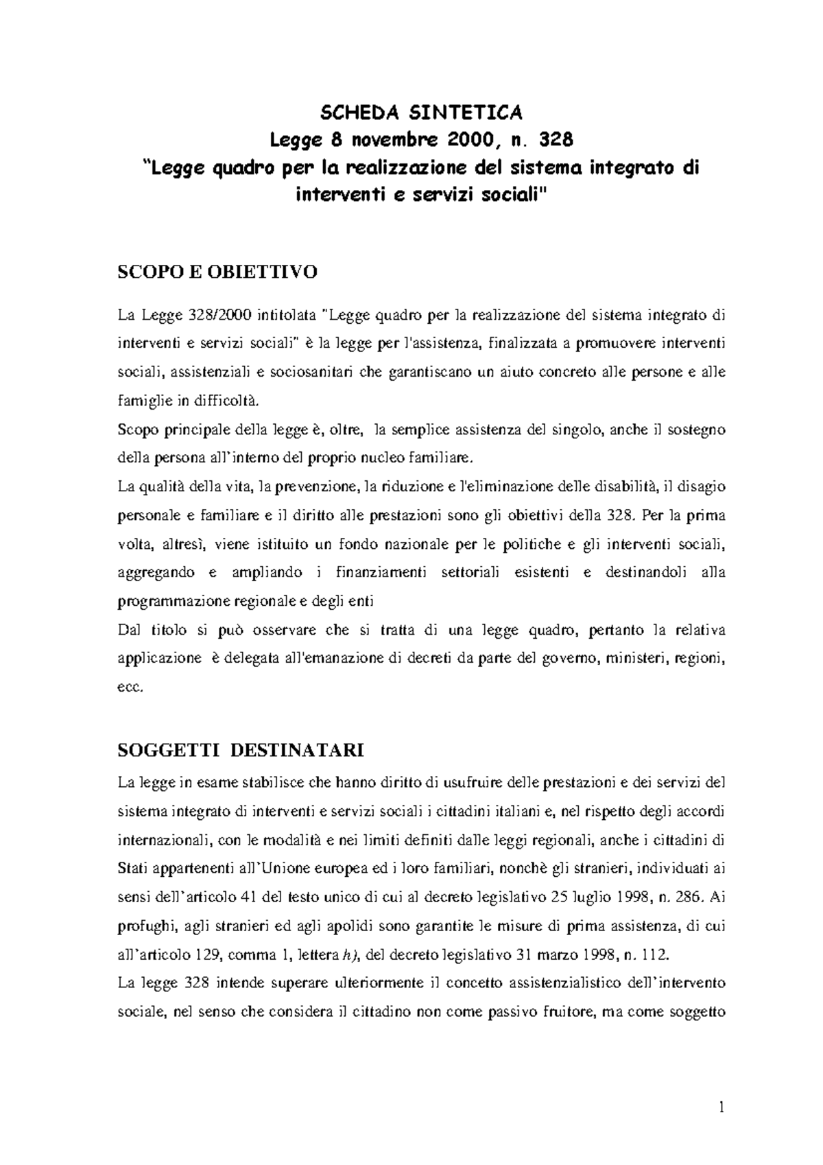 Scheda legge 328 2000scheda legge 328
