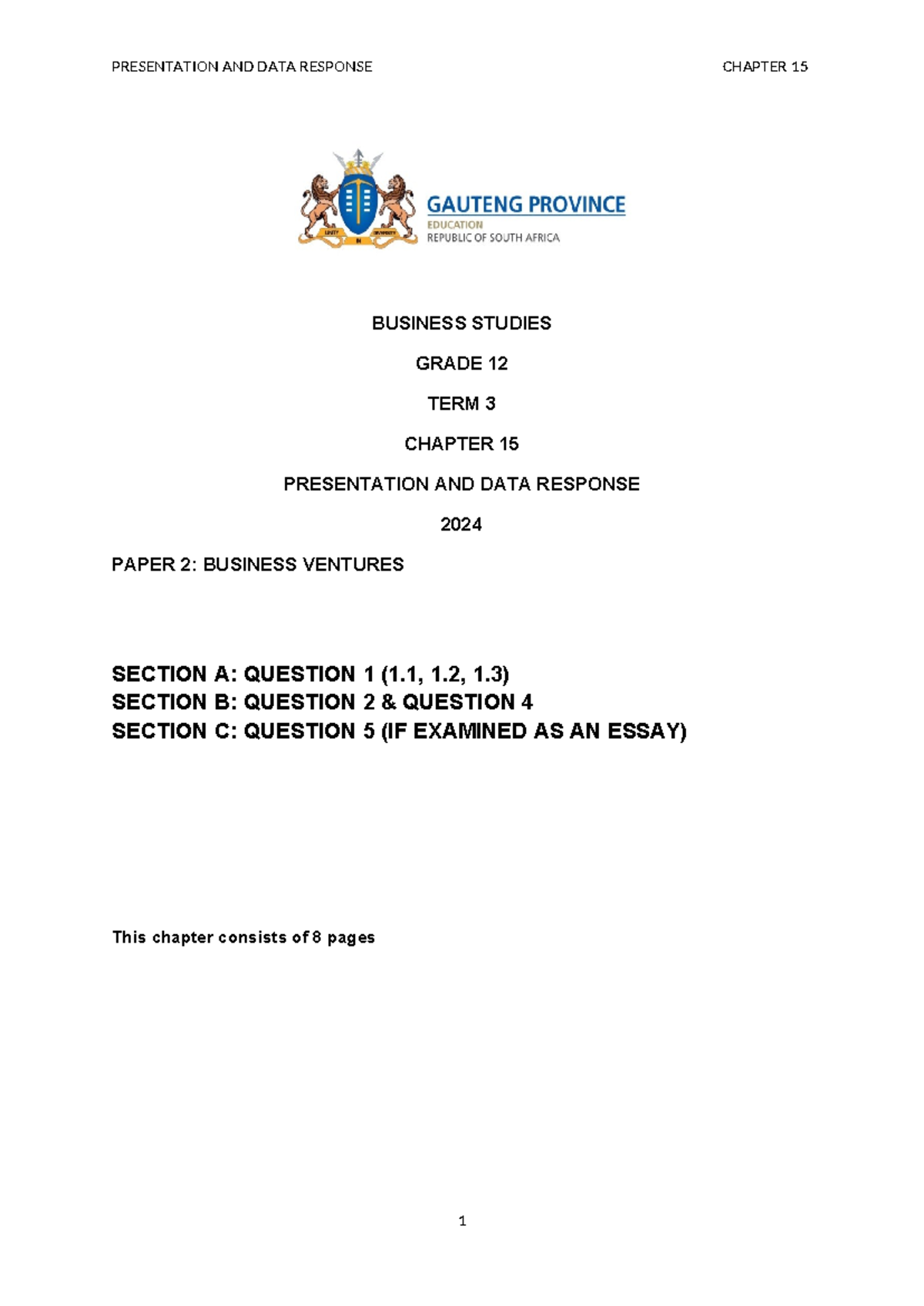 Chapter 15 Presentation AND DATA Response - BUSINESS STUDIES GRADE 12 ...
