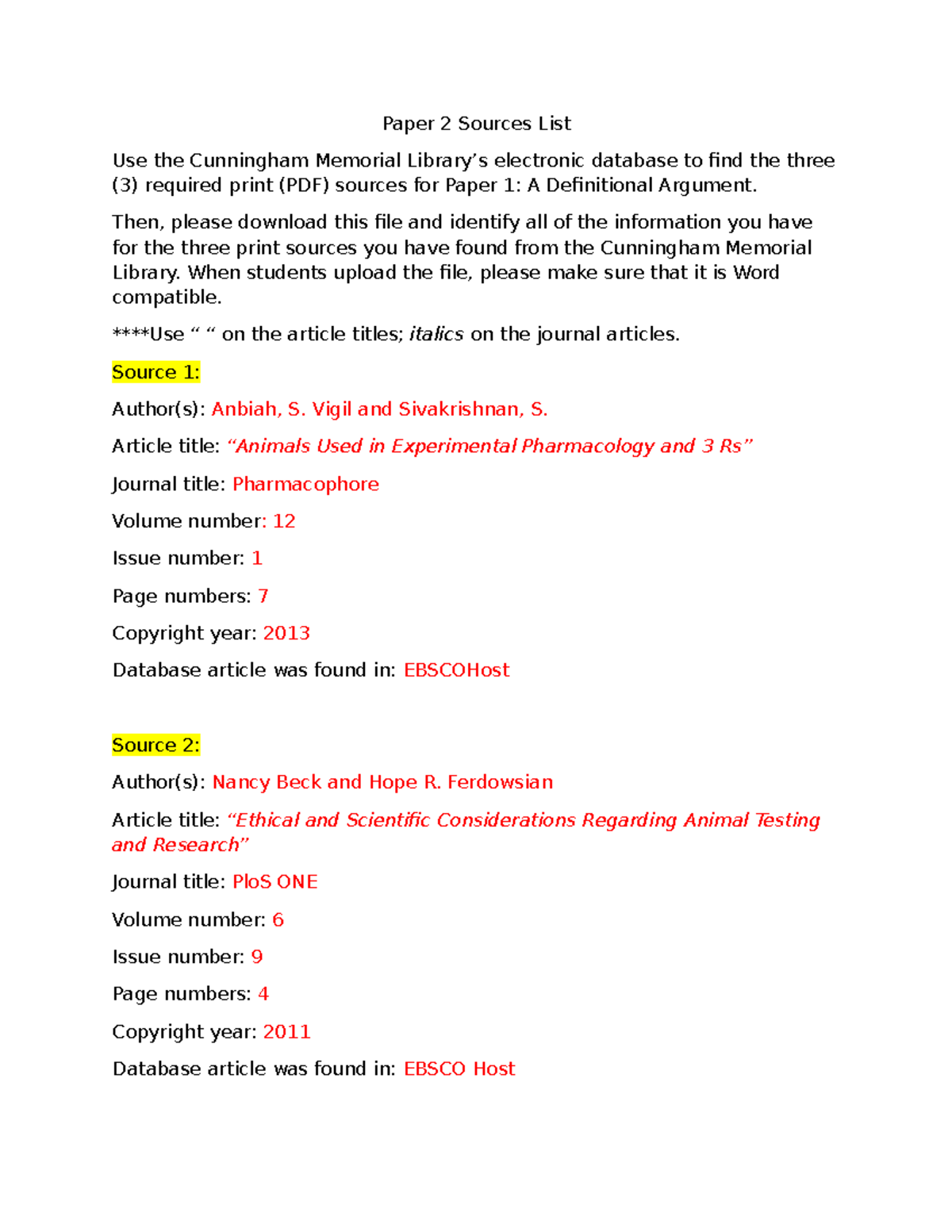 Paper 2 Sources List Assignment - Paper 2 Sources List Use The ...