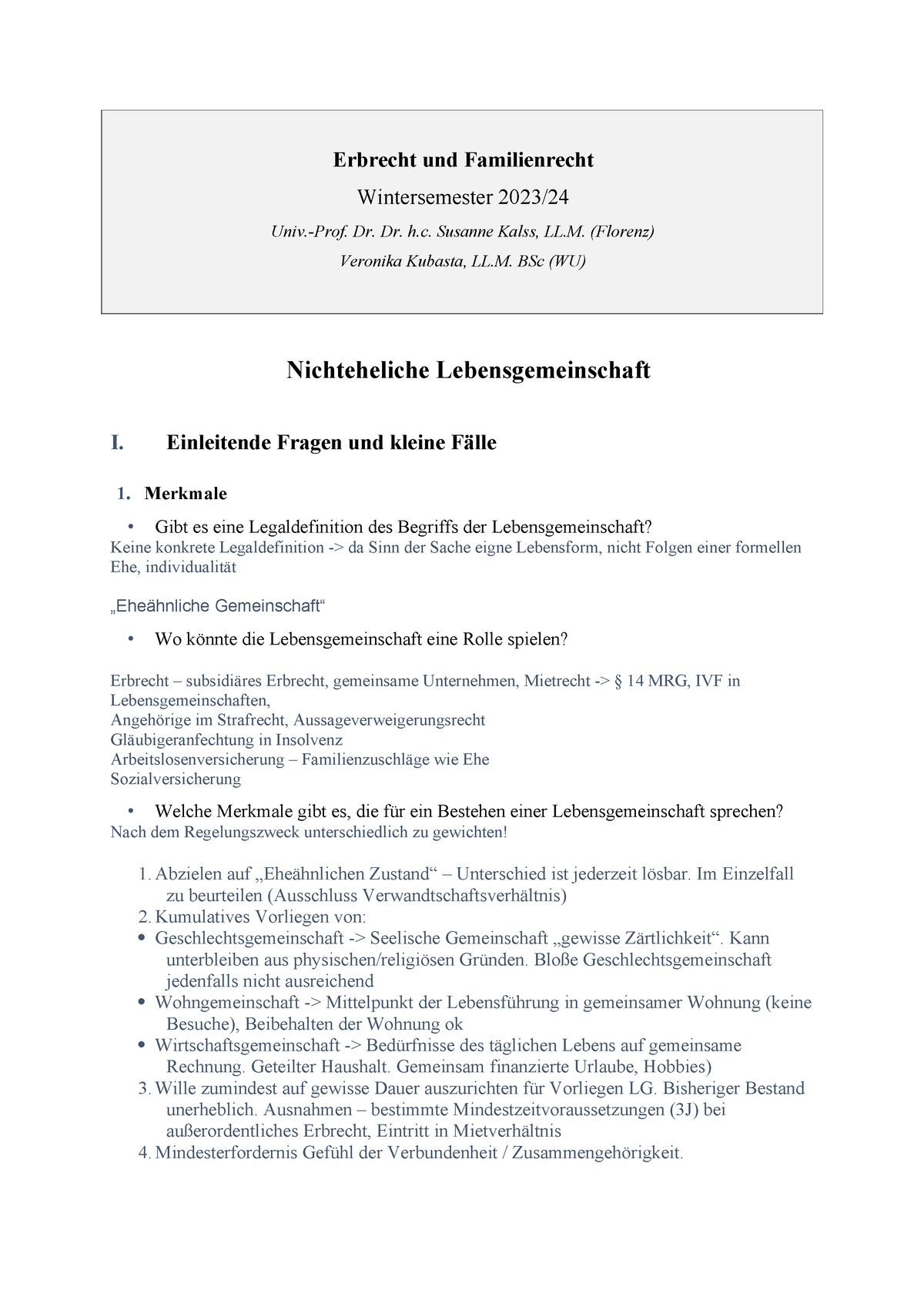 Mitschrift Und Angabeblatt Einheit 8 - Erbrecht Und Familienrecht ...