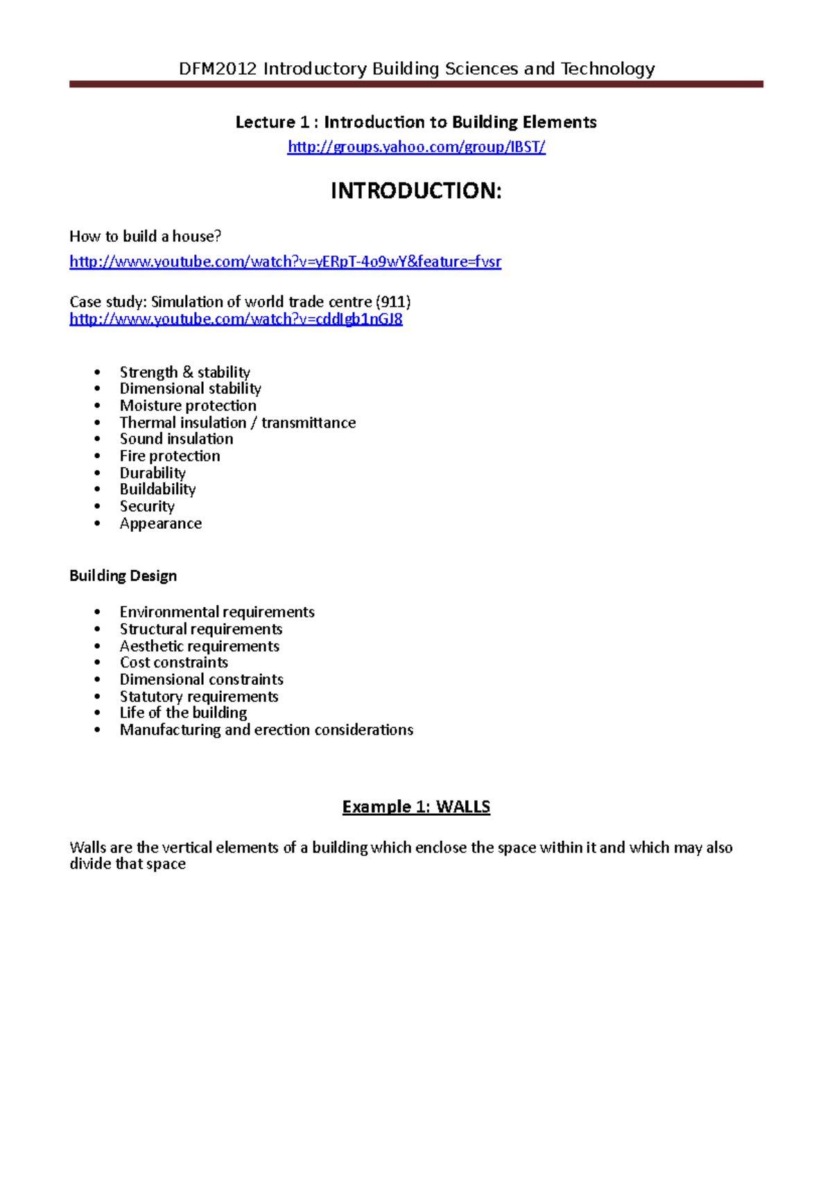 Lecture 1 CFM - Introduction to Building Elements - Lecture 1 ...