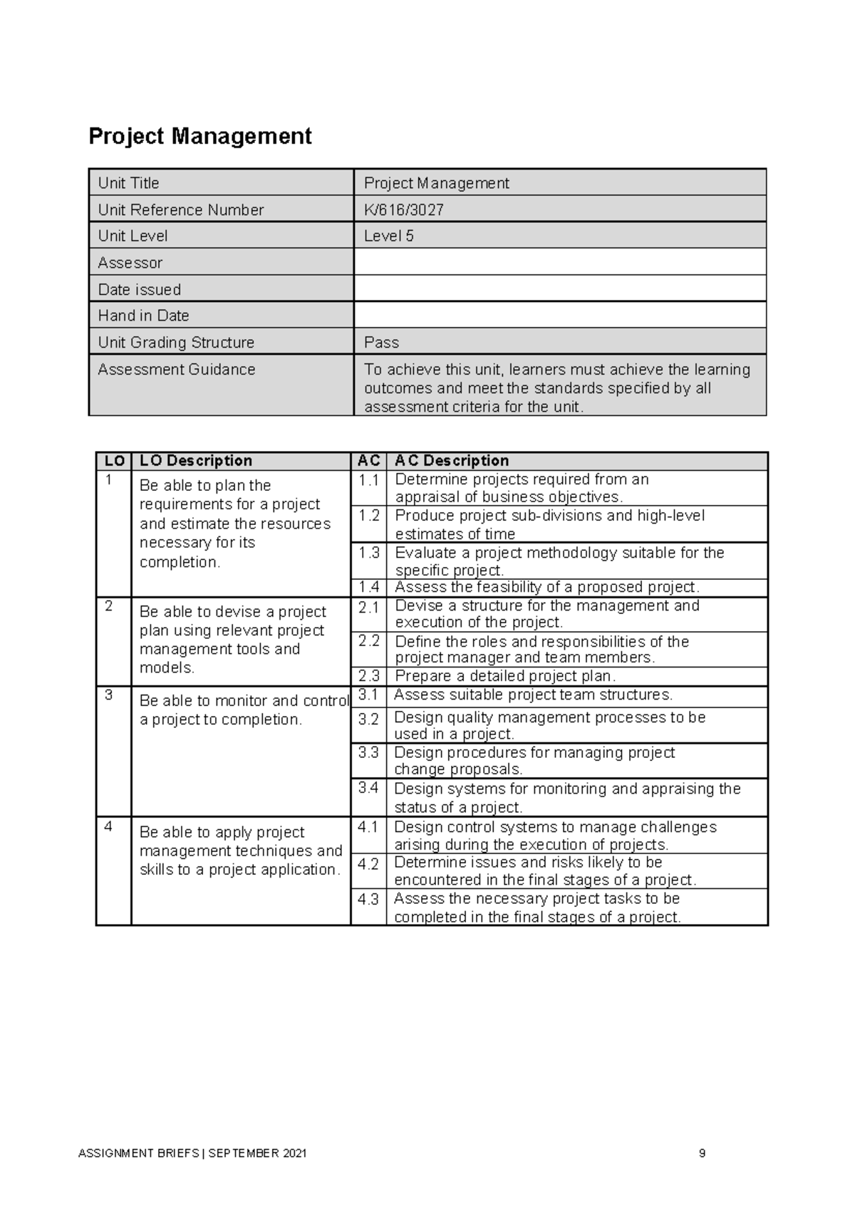 Level 5 BM - Project Management - ASSIGNMENT BRIEFS | SEPTEMBER 2021 9 ...