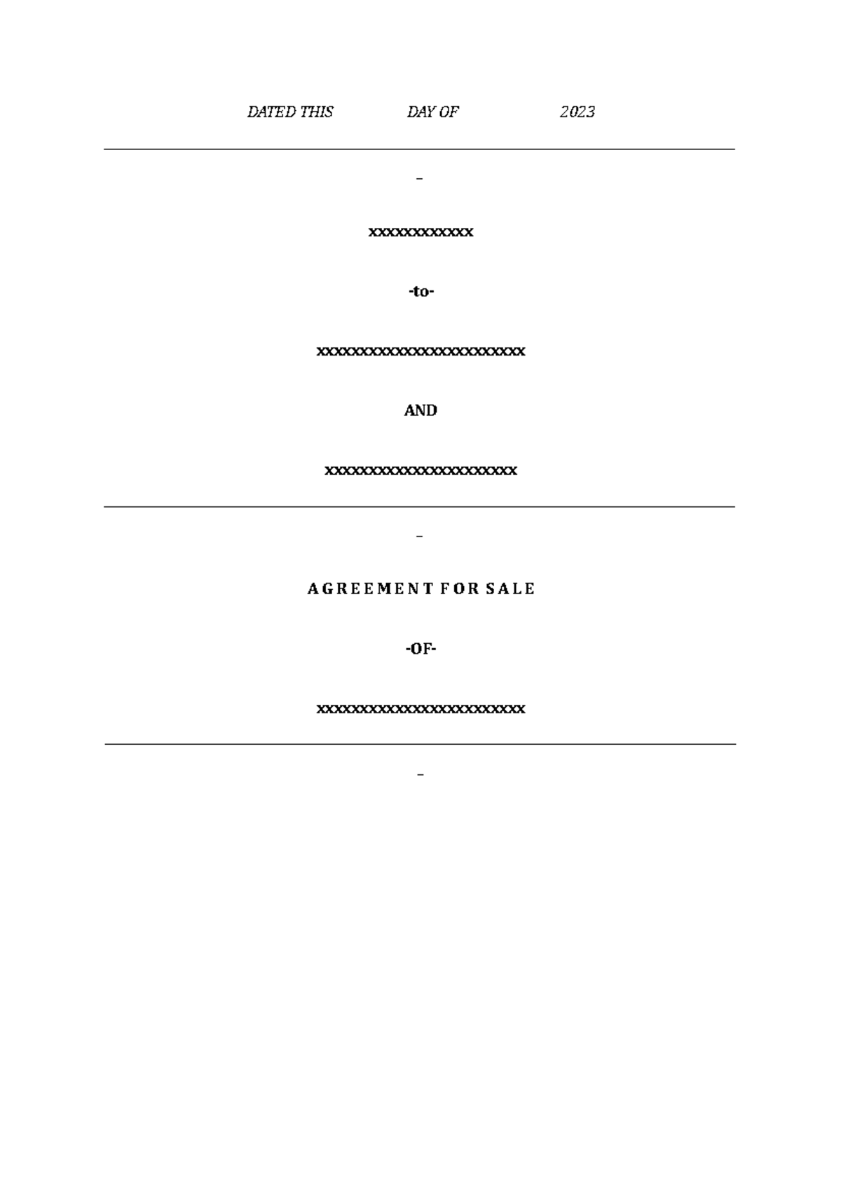 Agreement for Sale DATED THIS DAY OF 2023 Studocu