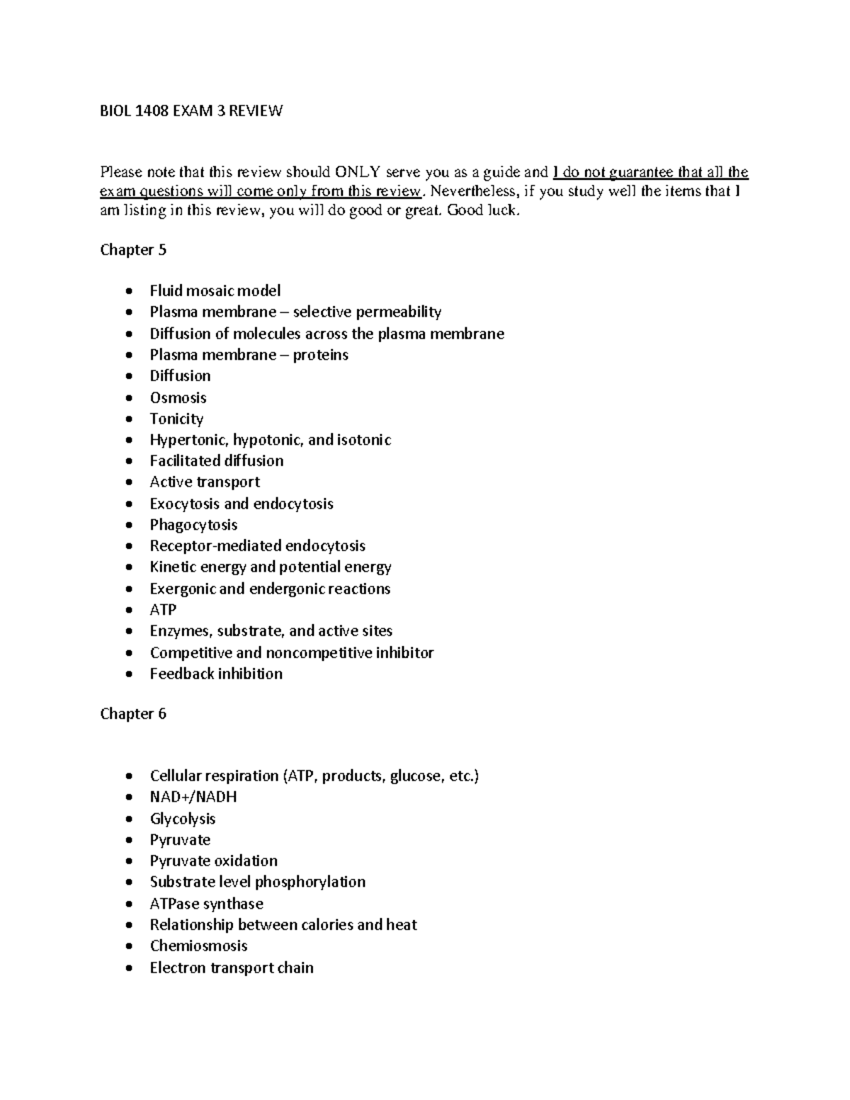 Exam3 Review Biology For Non Science Majors Biol 1408 Exam 3 Review
