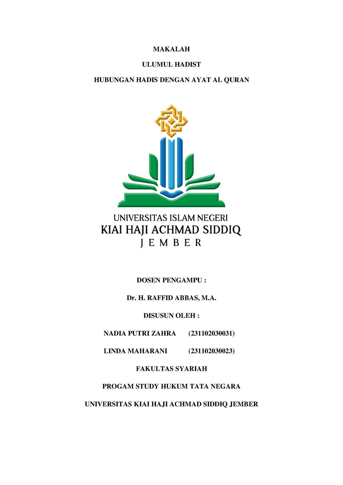 Makalah Ulumul Hadist Kelompok 2 Makalah Ulumul Hadist Hubungan Hadis Dengan Ayat Al Quran 1083