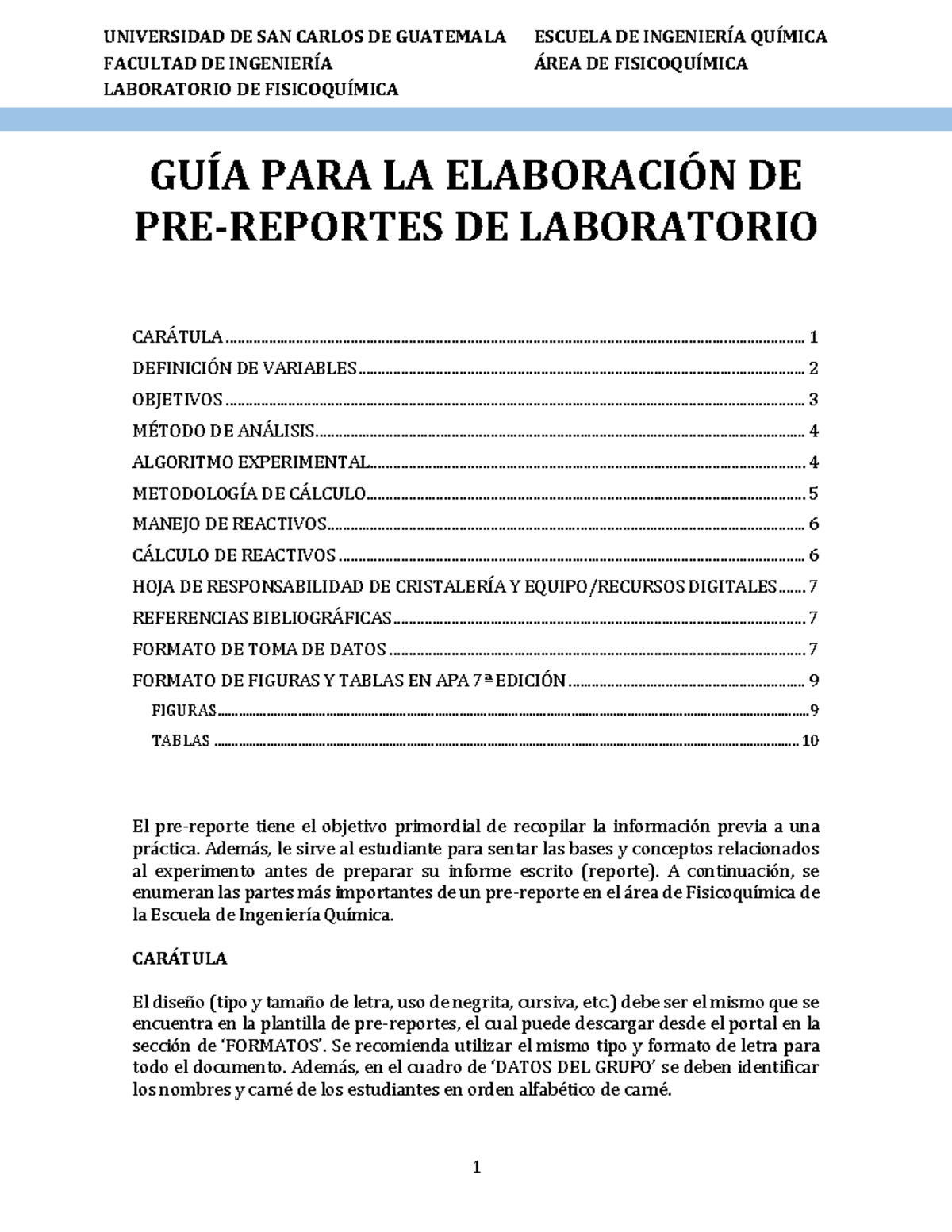 GuÍa Para La Elaboración De Pre Reportes Facultad De IngenierÍa Área