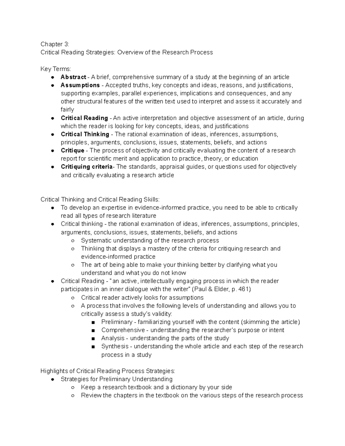 Nursing Research Chapter 3 Summary - Chapter 3: Critical Reading ...