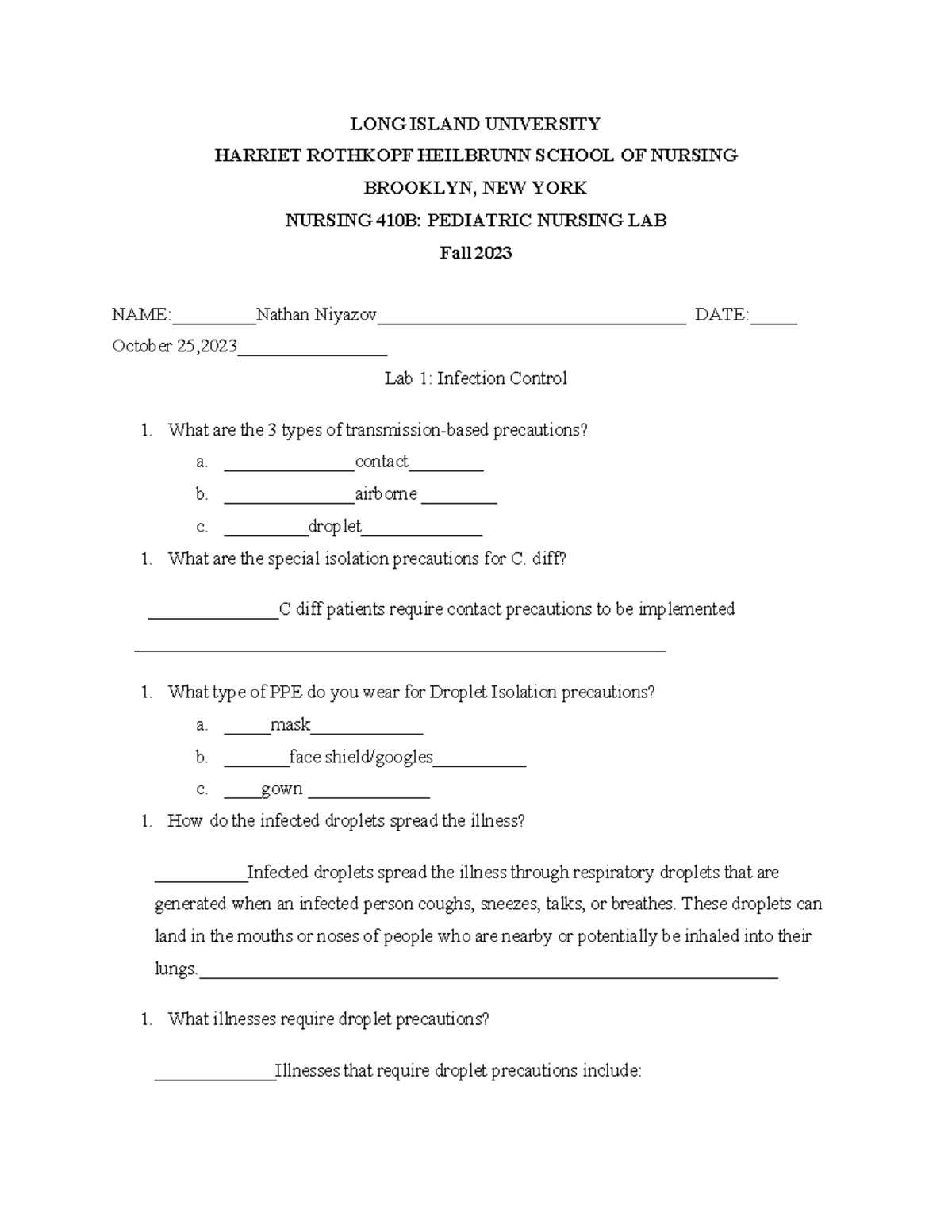 Peds lab week 1 labs LONG ISLAND UNIVERSITY HARRIET ROTHKOPF