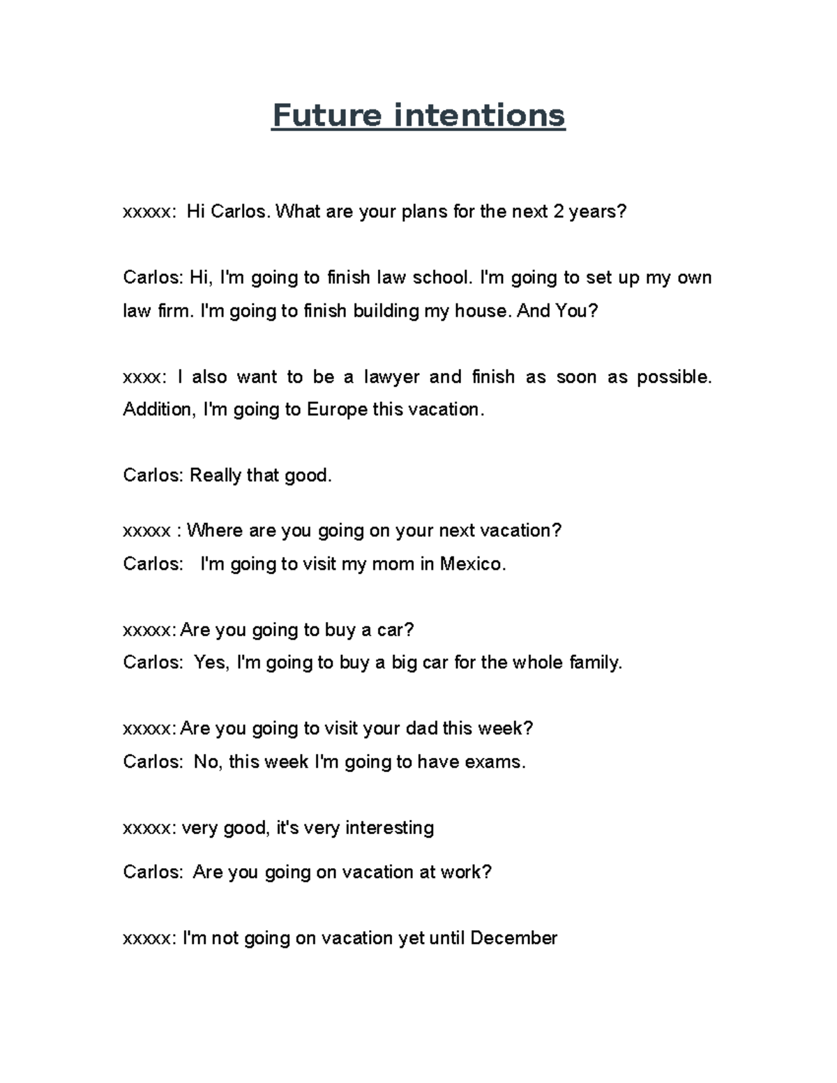 Future intentions - Trabajo del curso Ingles 4 - Future intentions ...