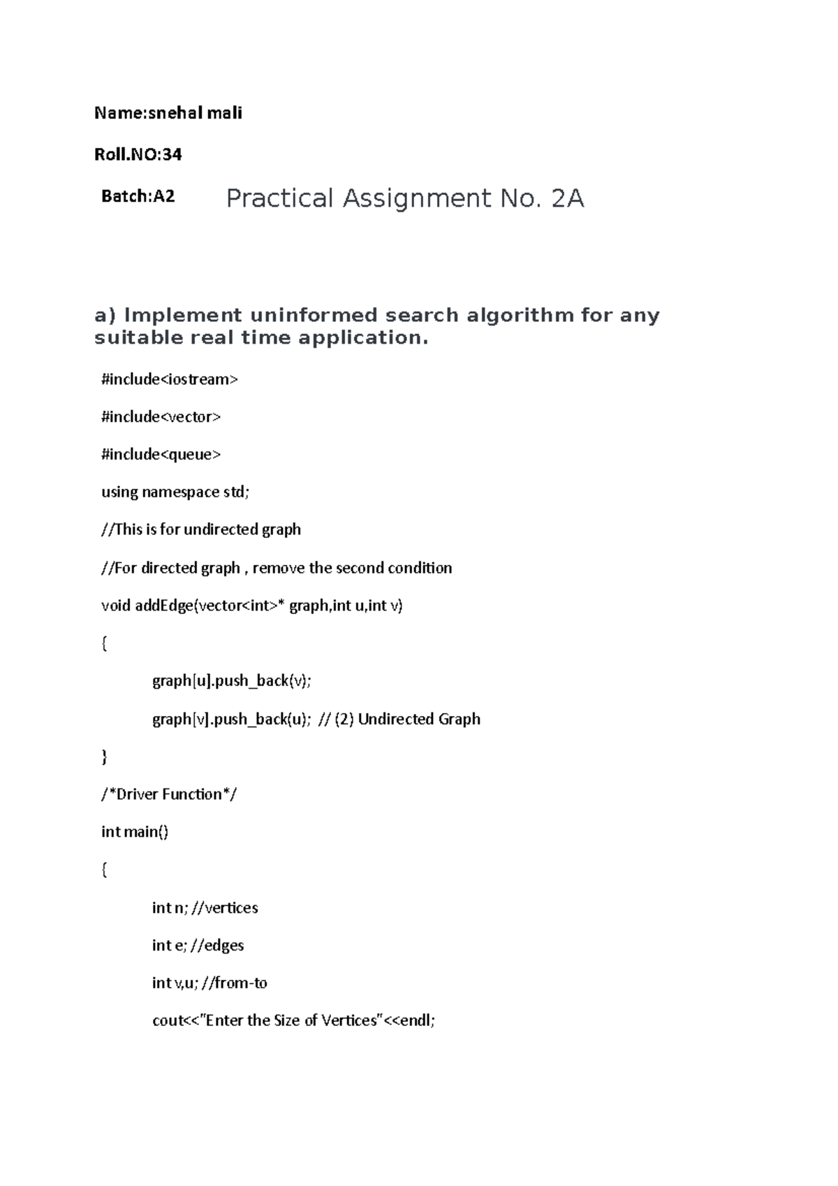 Practical Assignment 2A 34 cc244201 c9d7909a34497 f6fab2a9a3d - Name ...